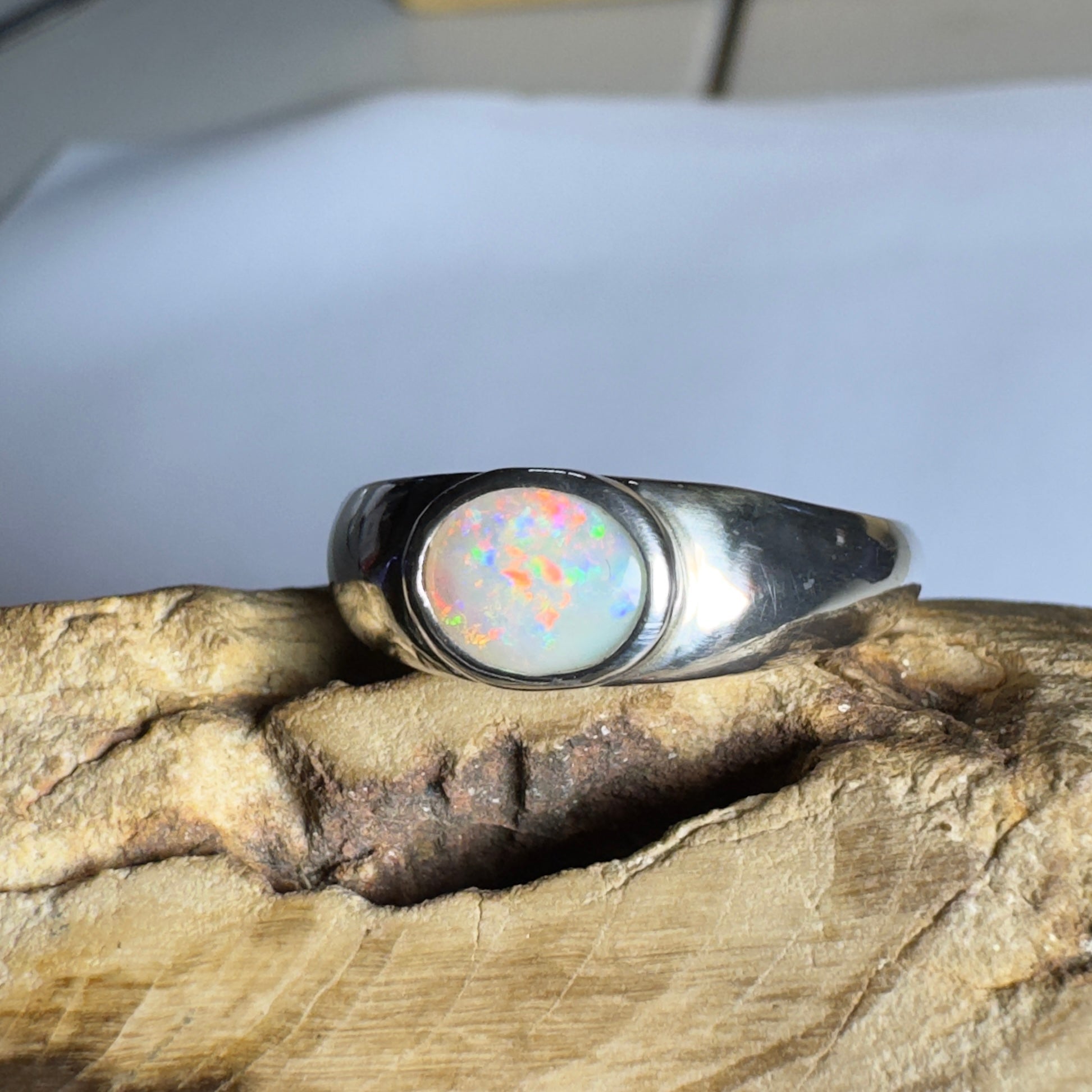Mindil Memories ~ 0.6ct Solid Lightning Ridge Opal 925 Silver Ring