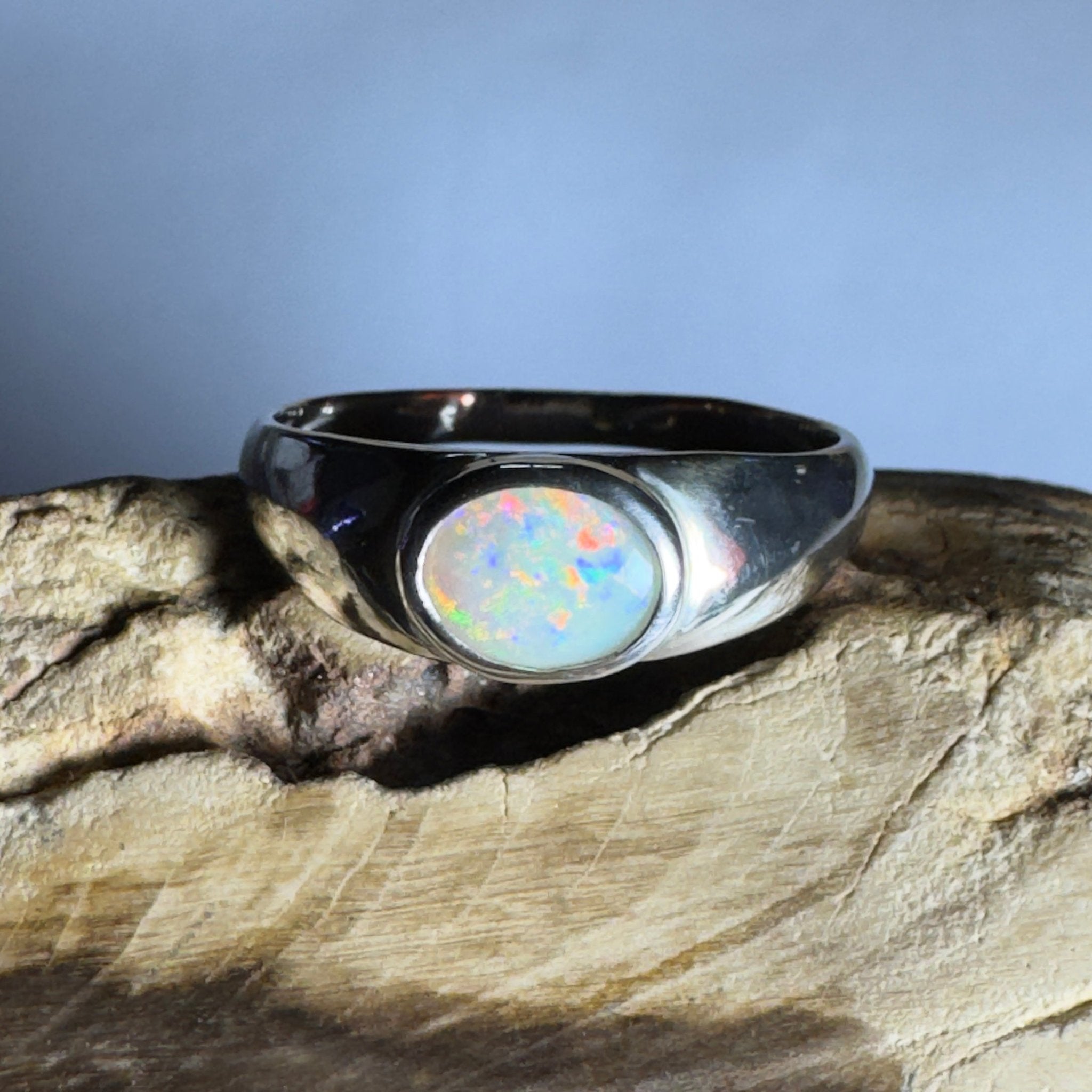 Mindil Memories ~ 0.6ct Solid Lightning Ridge Opal 925 Silver Ring