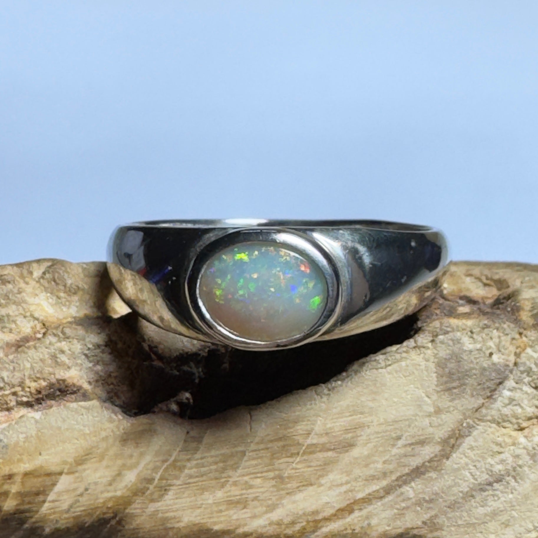Mindil Memories ~ 0.6ct Solid Lightning Ridge Opal 925 Silver Ring