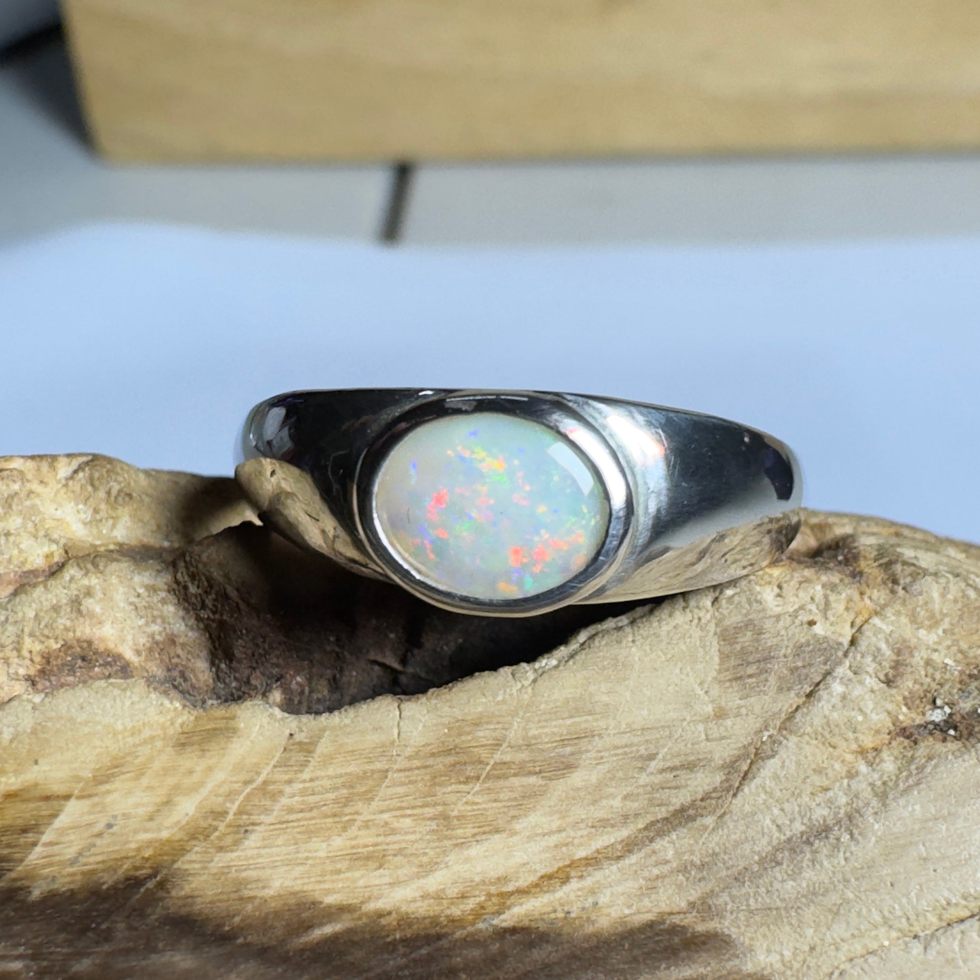 Mindil Memories ~ 0.6ct Solid Lightning Ridge Opal 925 Silver Ring