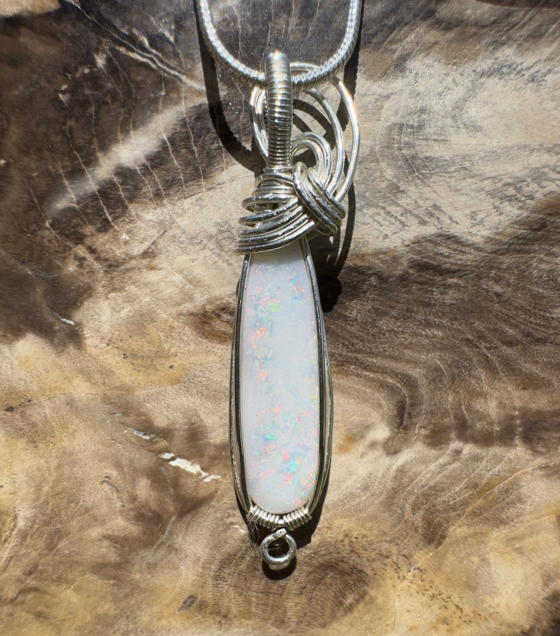 Mintabie Fire Mist ~ 6.9ct Mintabie Opal 925 Silver Wire Wrapped Pendant