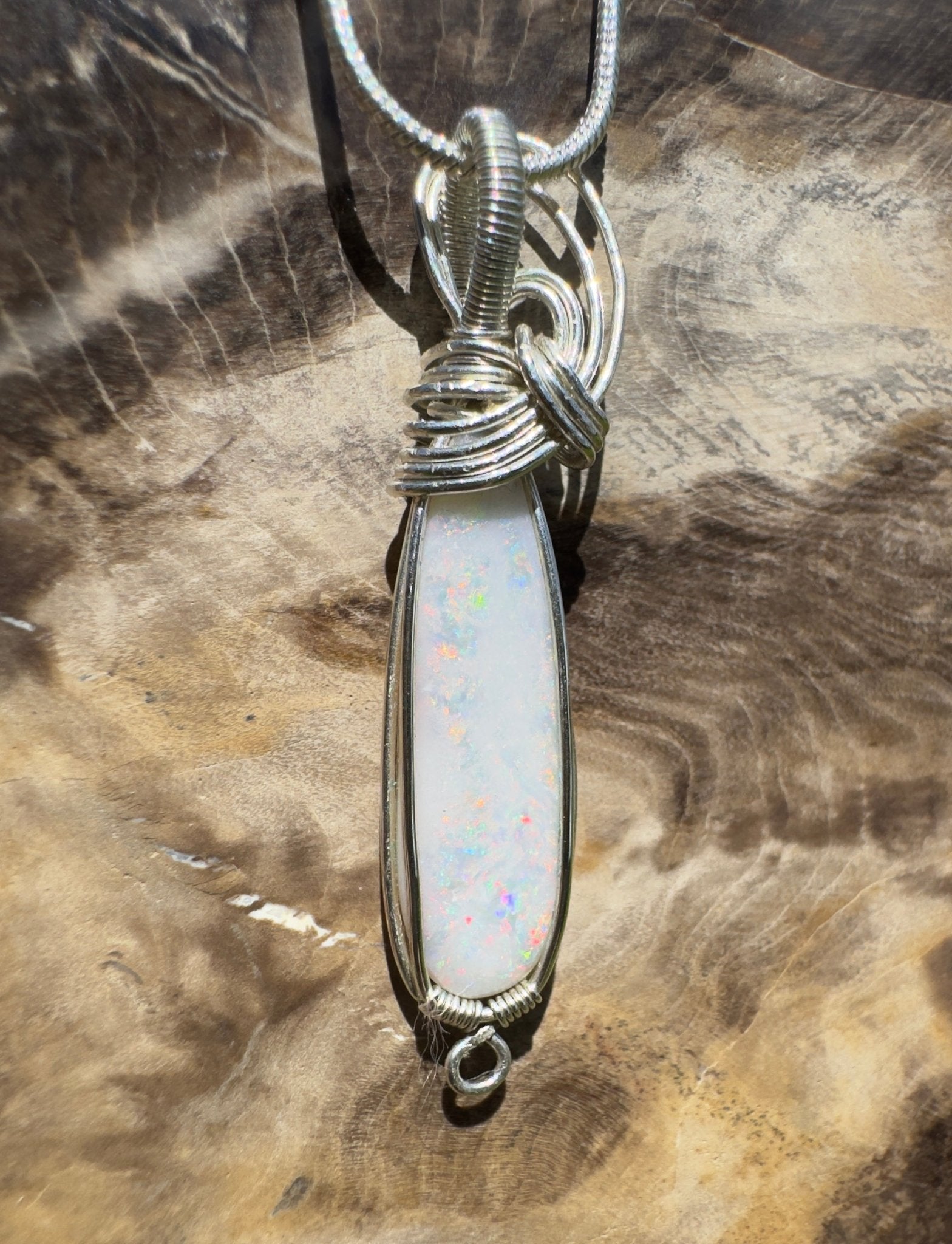 Mintabie Fire Mist ~ 6.9ct Mintabie Opal 925 Silver Wire Wrapped Pendant