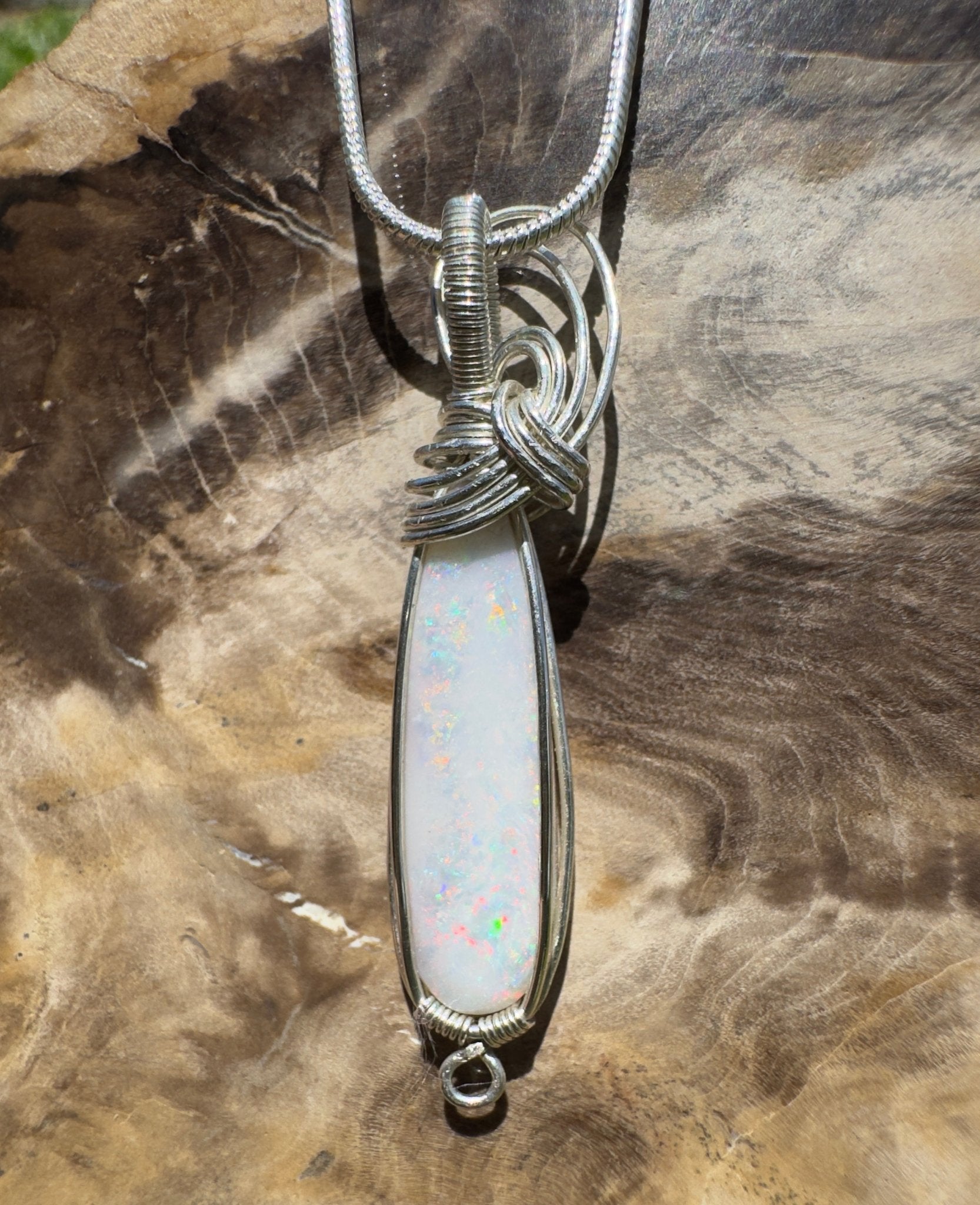 Mintabie Fire Mist ~ 6.9ct Mintabie Opal 925 Silver Wire Wrapped Pendant