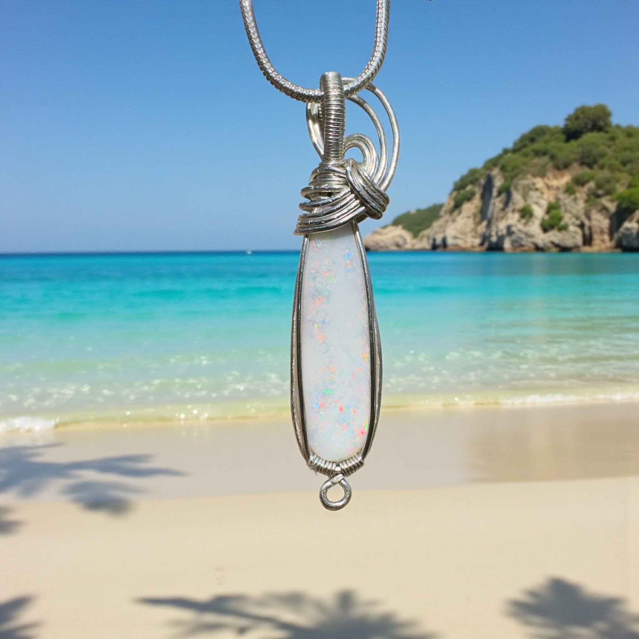 Mintabie Fire Mist ~ 6.9ct Mintabie Opal 925 Silver Wire Wrapped Pendant