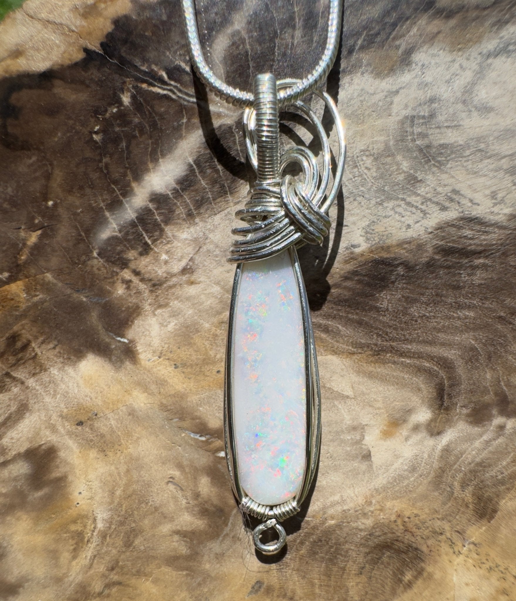 Mintabie Fire Mist ~ 6.9ct Mintabie Opal 925 Silver Wire Wrapped Pendant