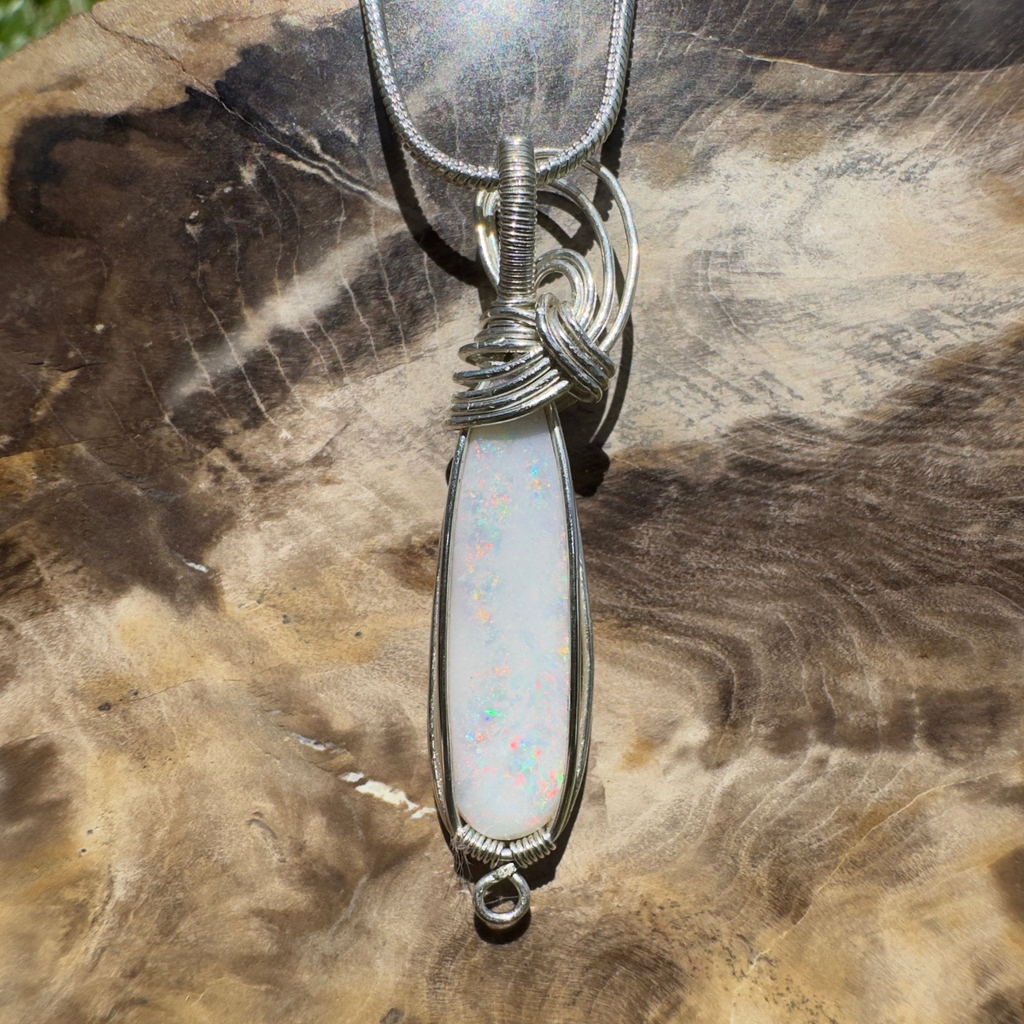 Mintabie Fire Mist ~ 6.9ct Mintabie Opal 925 Silver Wire Wrapped Pendant