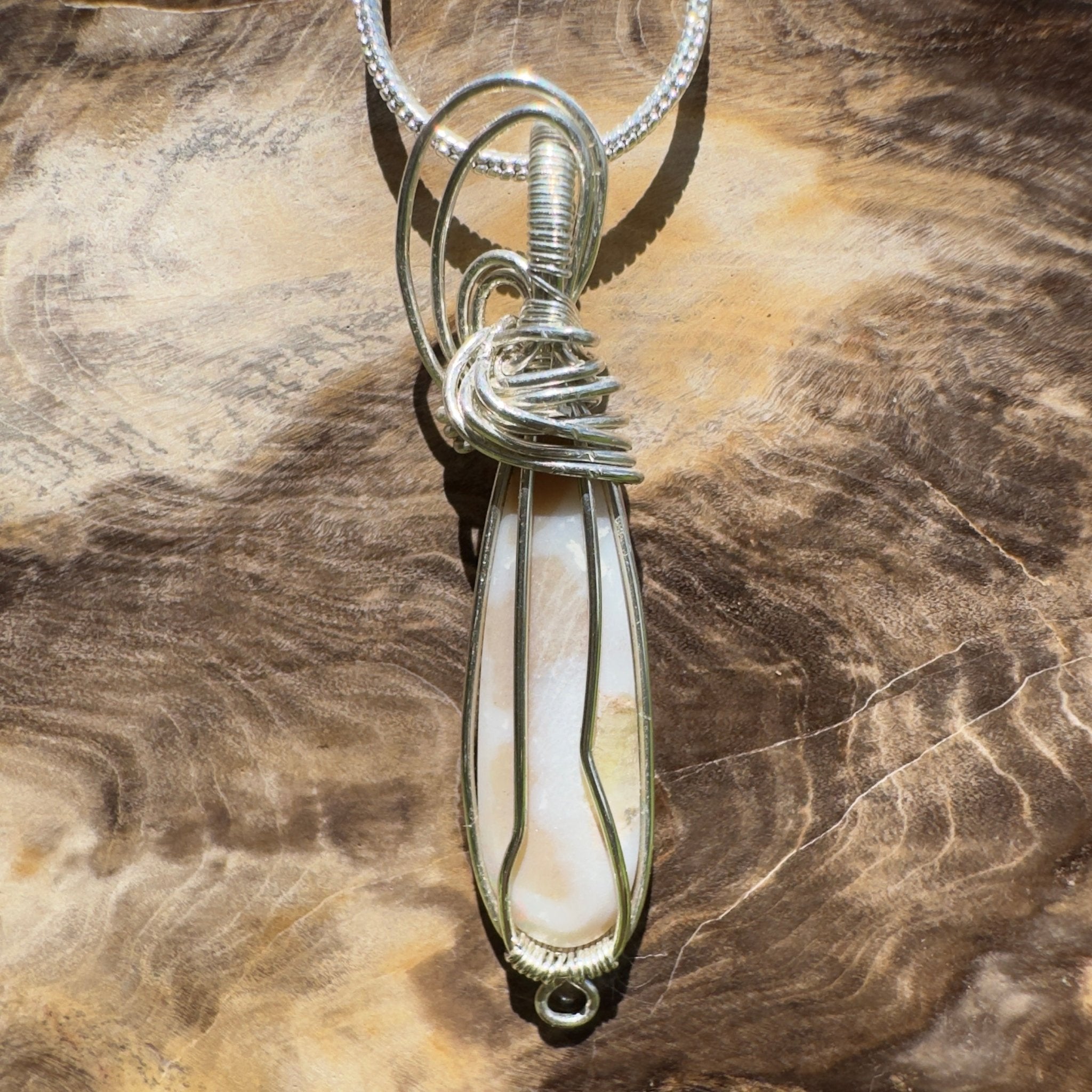 Mintabie Fire Mist ~ 6.9ct Mintabie Opal 925 Silver Wire Wrapped Pendant