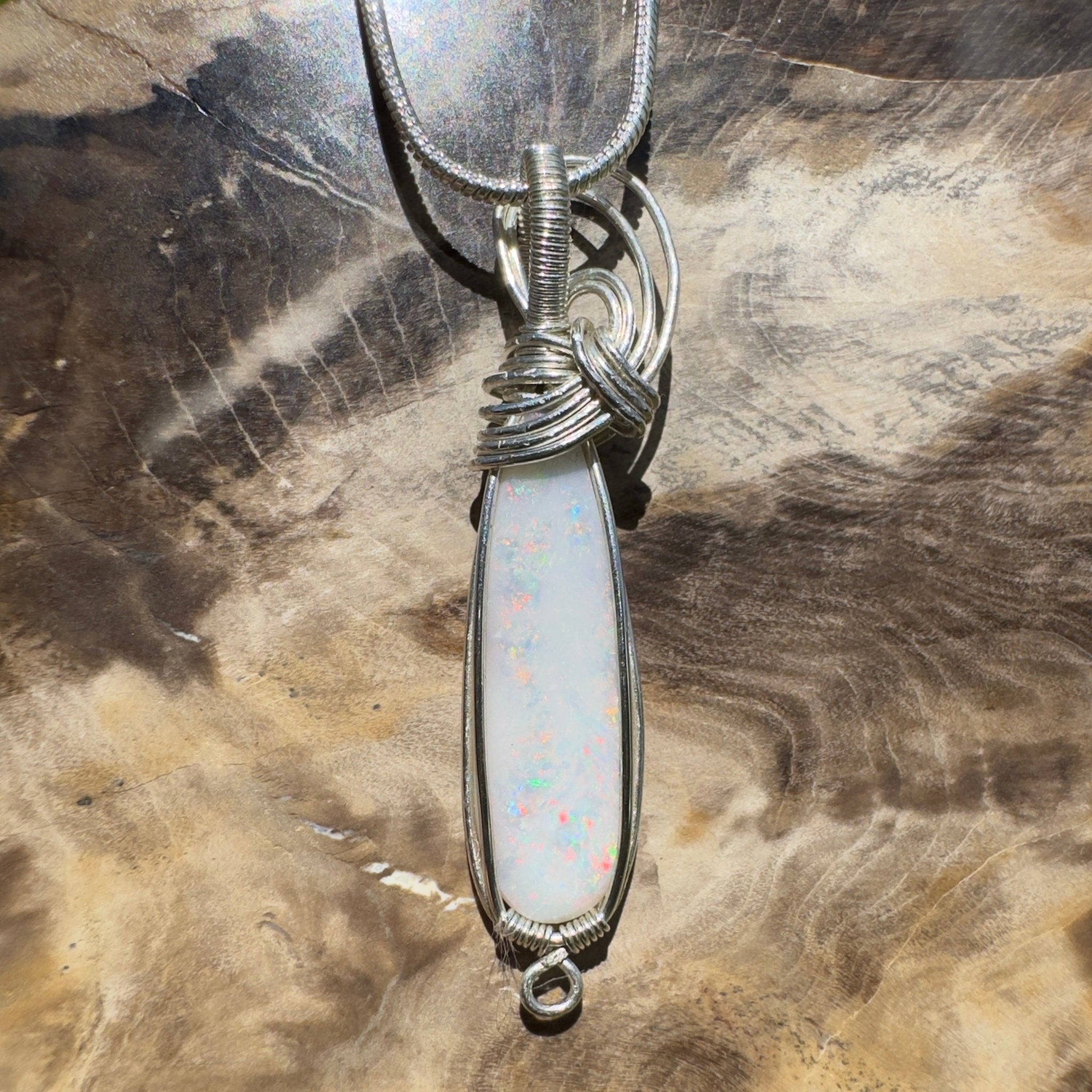 Mintabie Fire Mist ~ 6.9ct Mintabie Opal 925 Silver Wire Wrapped Pendant