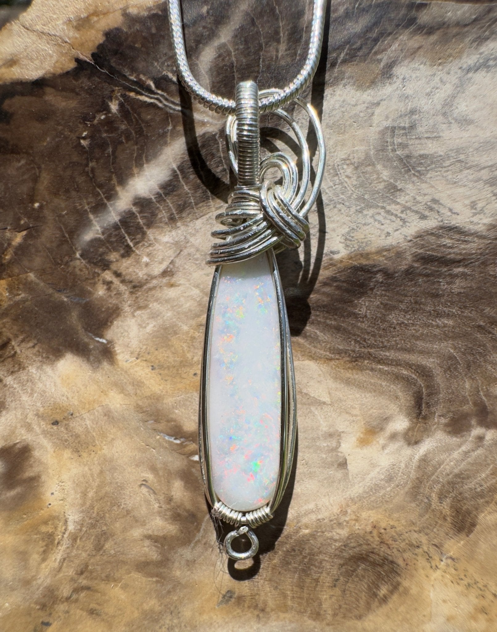 Mintabie Fire Mist ~ 6.9ct Mintabie Opal 925 Silver Wire Wrapped Pendant
