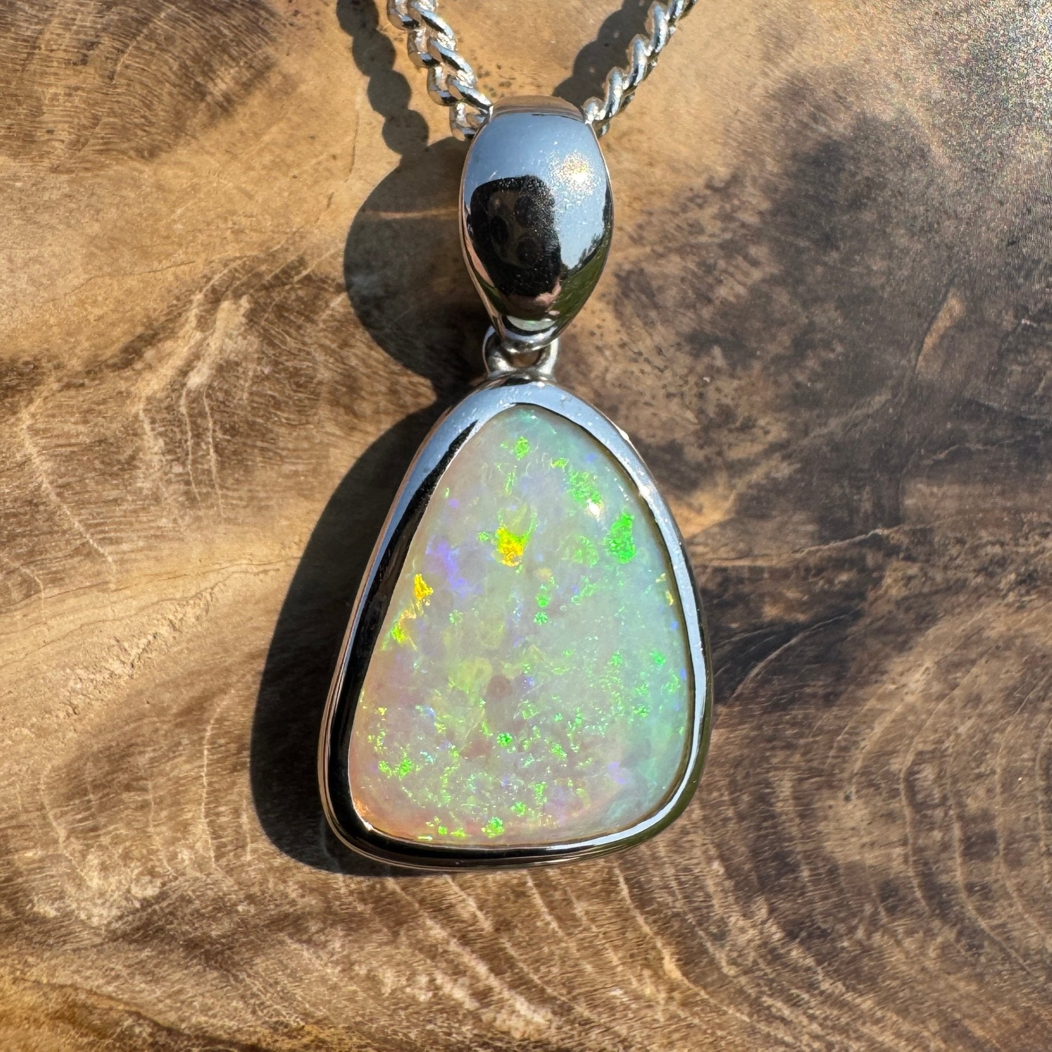 Mintabie Radiance ~ 2.8ct Solid Mintabie Opal 925 Sterling Silver Pendant Necklace