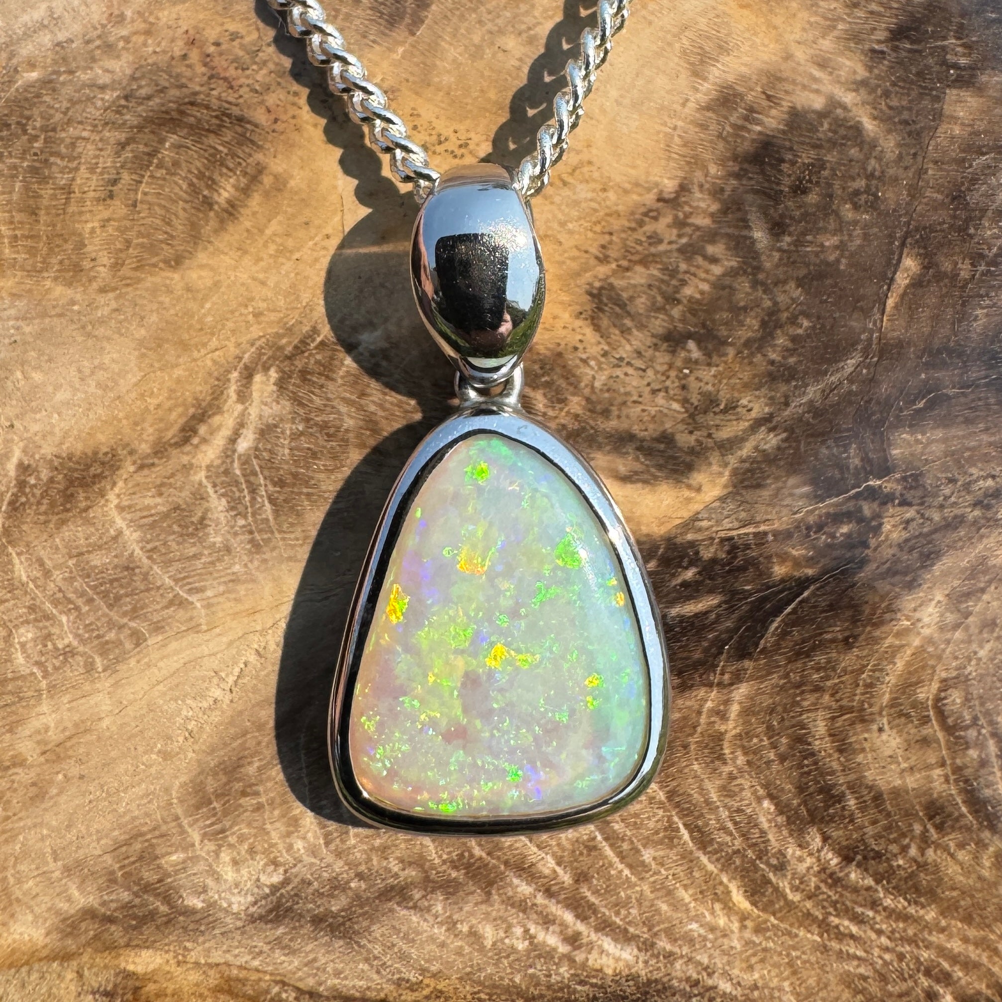Mintabie Radiance ~ 2.8ct Solid Mintabie Opal 925 Sterling Silver Pendant Necklace
