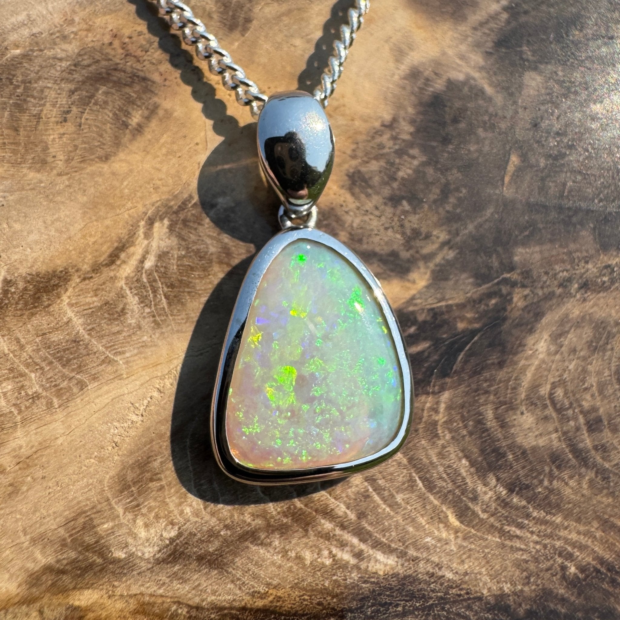 Mintabie Radiance ~ 2.8ct Solid Mintabie Opal 925 Sterling Silver Pendant Necklace