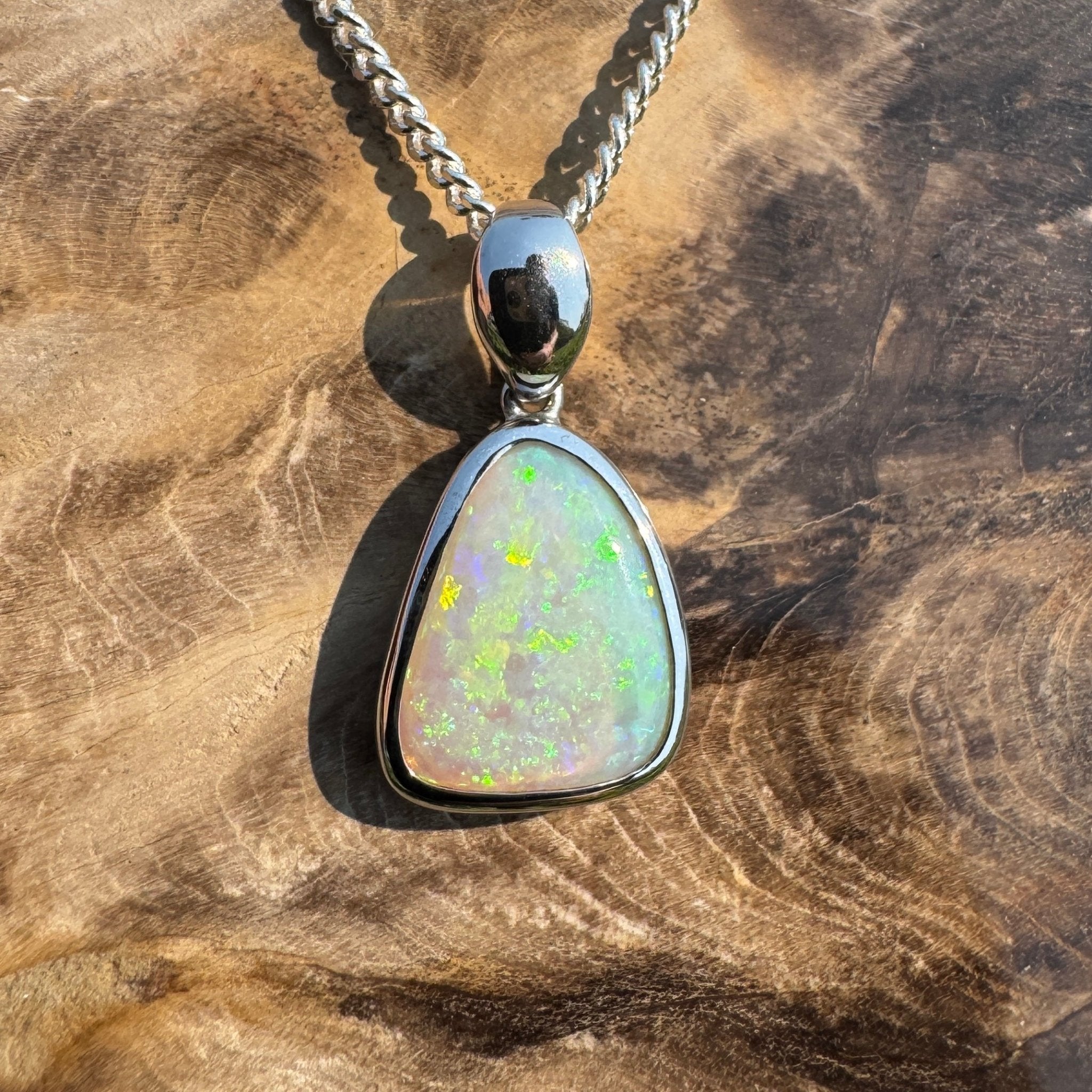 Mintabie Radiance ~ 2.8ct Solid Mintabie Opal 925 Sterling Silver Pendant Necklace