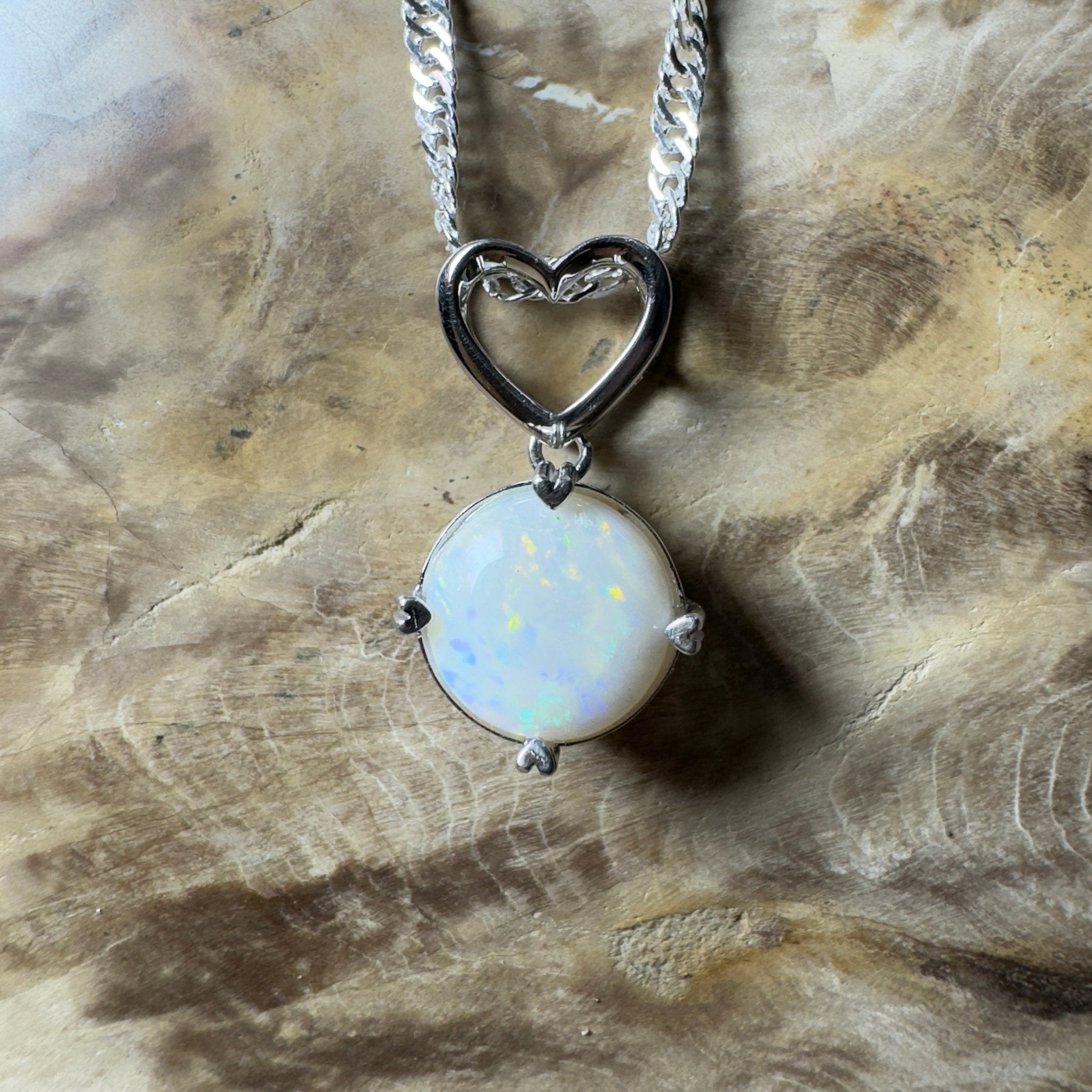 Misty Morning Love - 2.1ct Coober Pedy Opal 925 Silver Pendant
