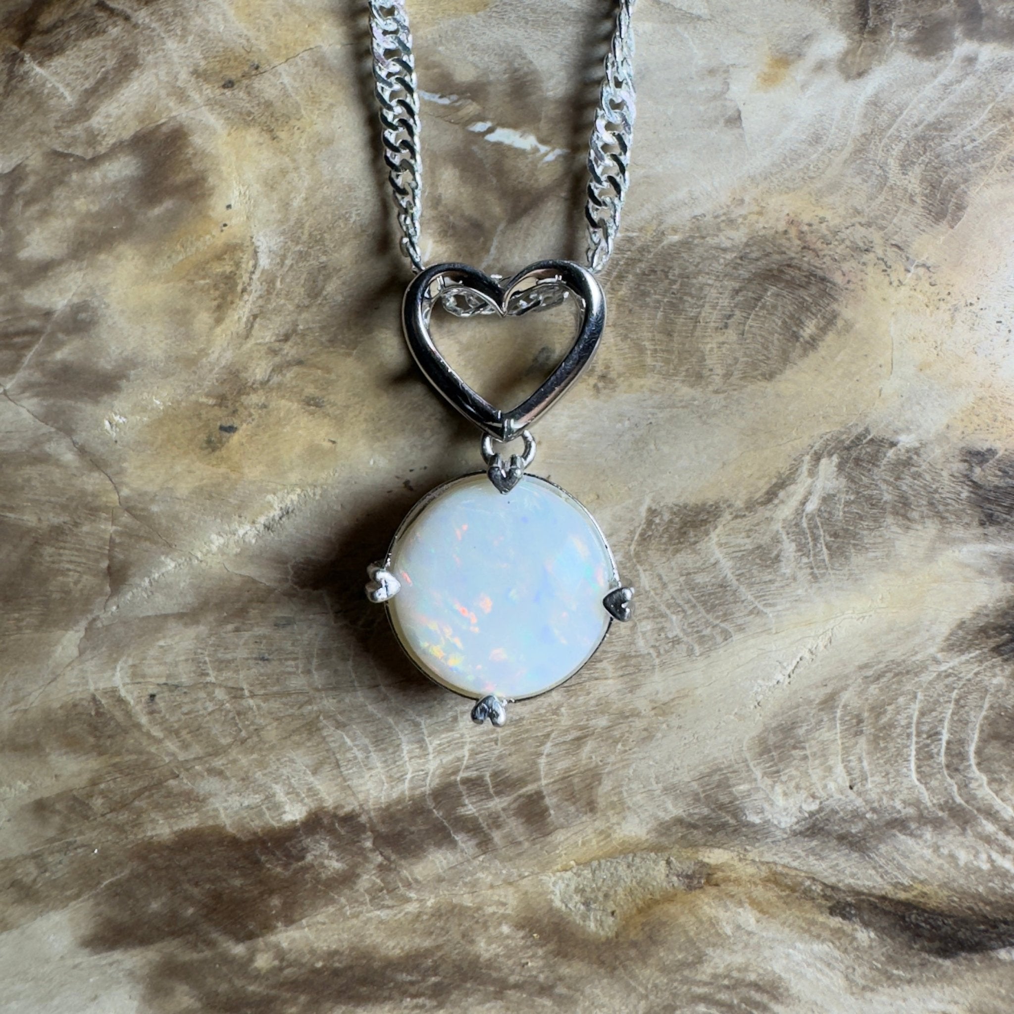Misty Morning Love - 2.1ct Coober Pedy Opal 925 Silver Pendant
