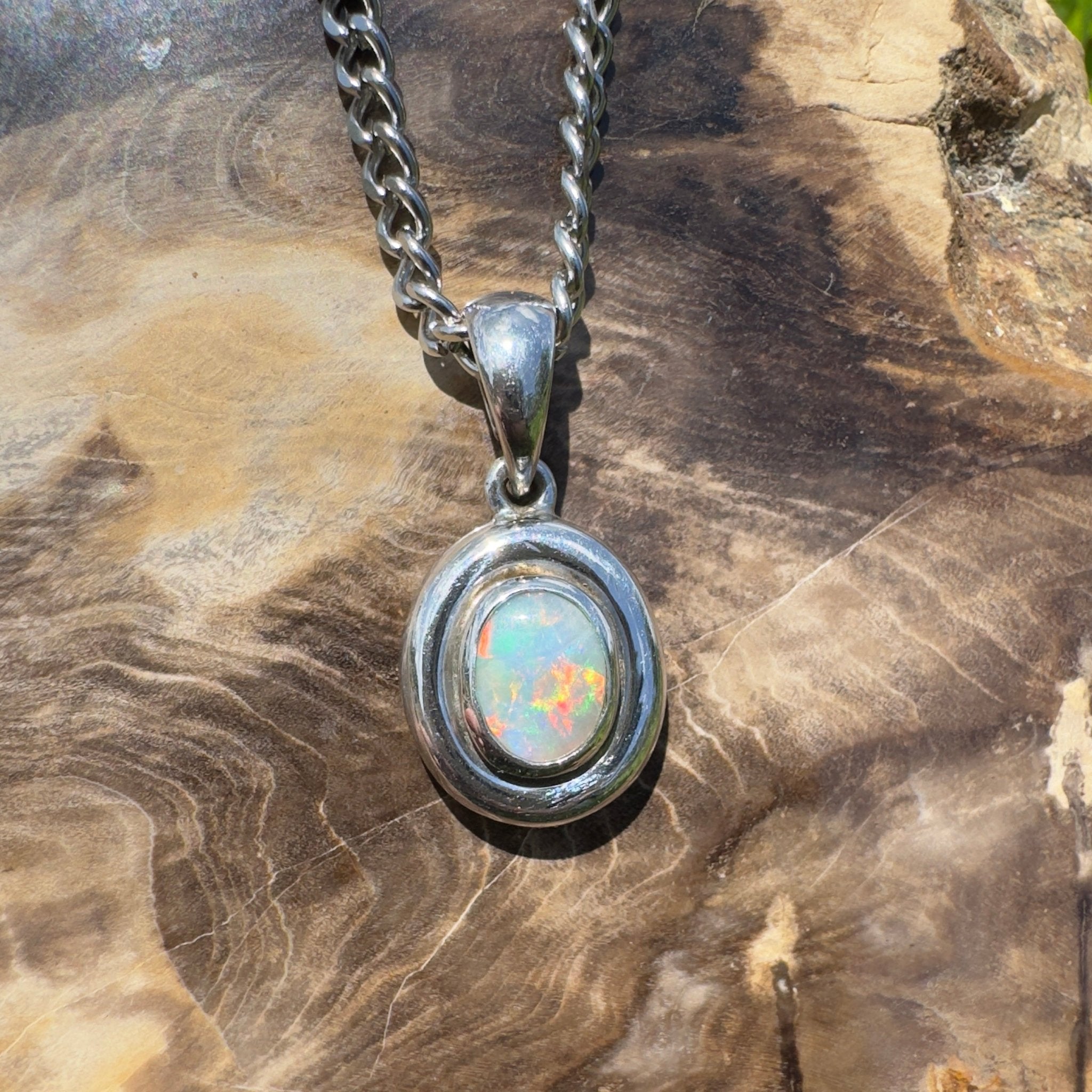 Moonbi Range Halo ~ 1.1ct Lightning Ridge Opal 925 Silver Pendant