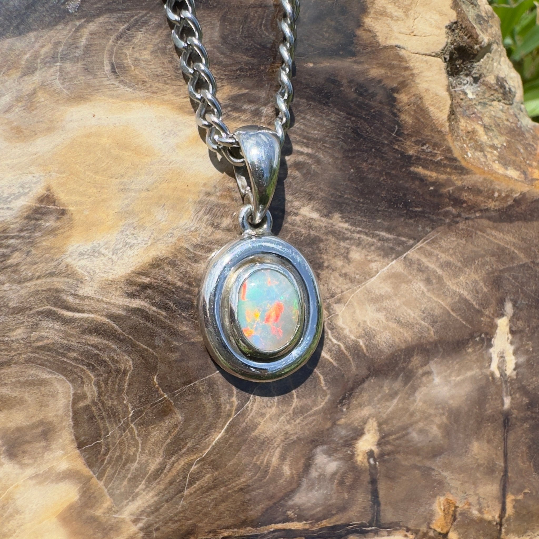 Moonbi Range Halo ~ 1.1ct Lightning Ridge Opal 925 Silver Pendant
