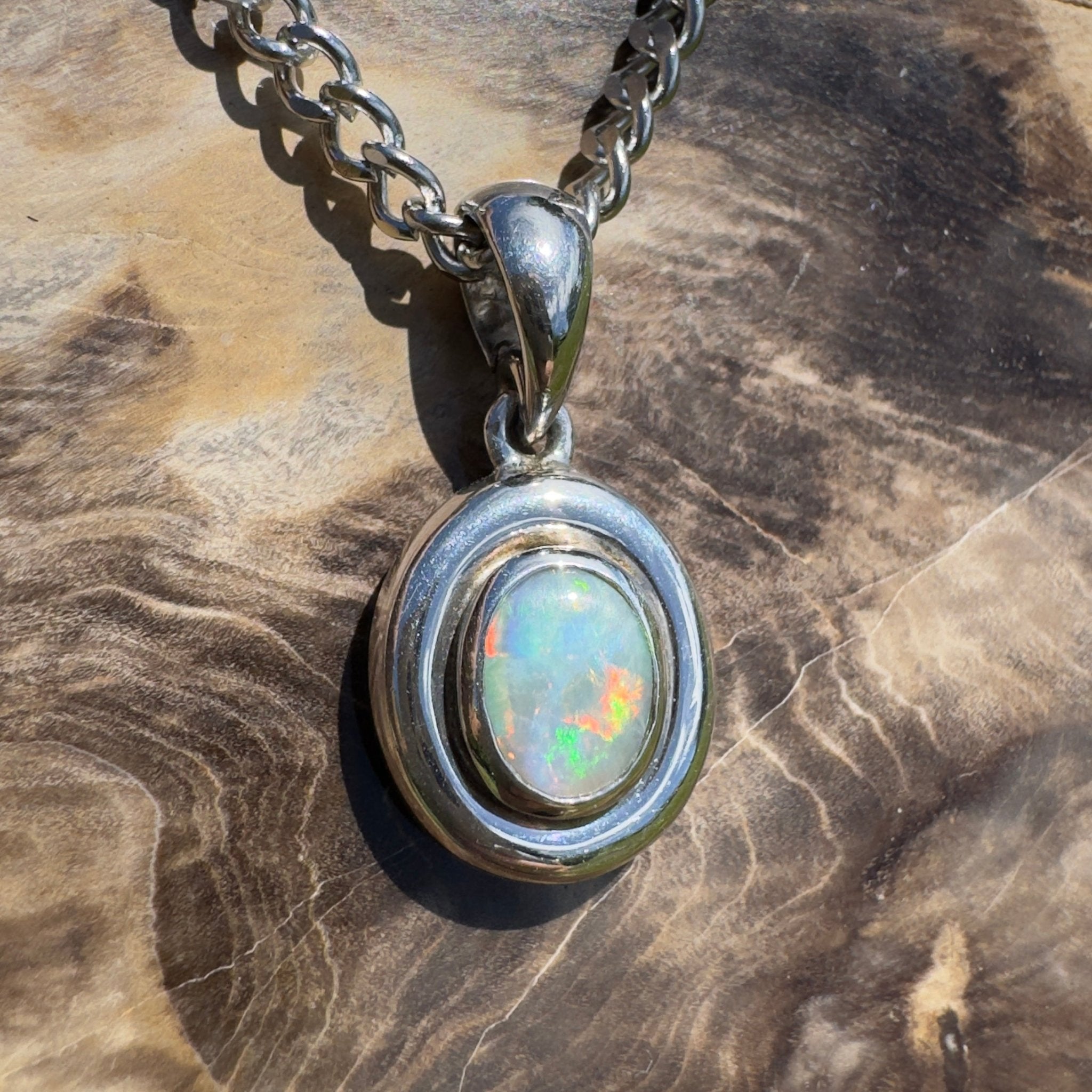 Moonbi Range Halo ~ 1.1ct Lightning Ridge Opal 925 Silver Pendant