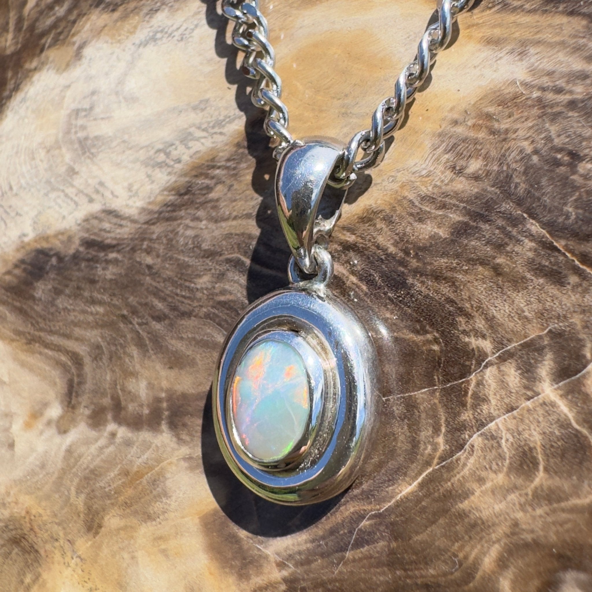 Moonbi Range Halo ~ 1.1ct Lightning Ridge Opal 925 Silver Pendant