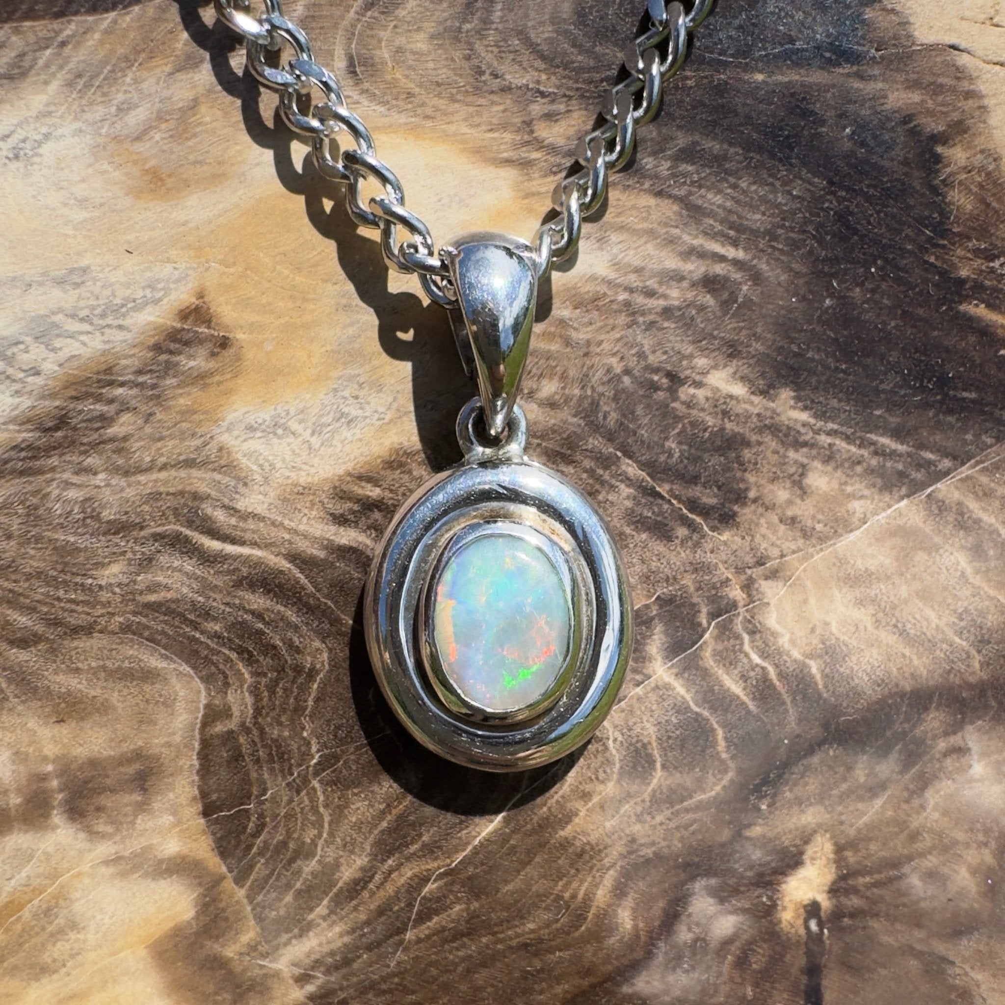 Moonbi Range Halo ~ 1.1ct Lightning Ridge Opal 925 Silver Pendant