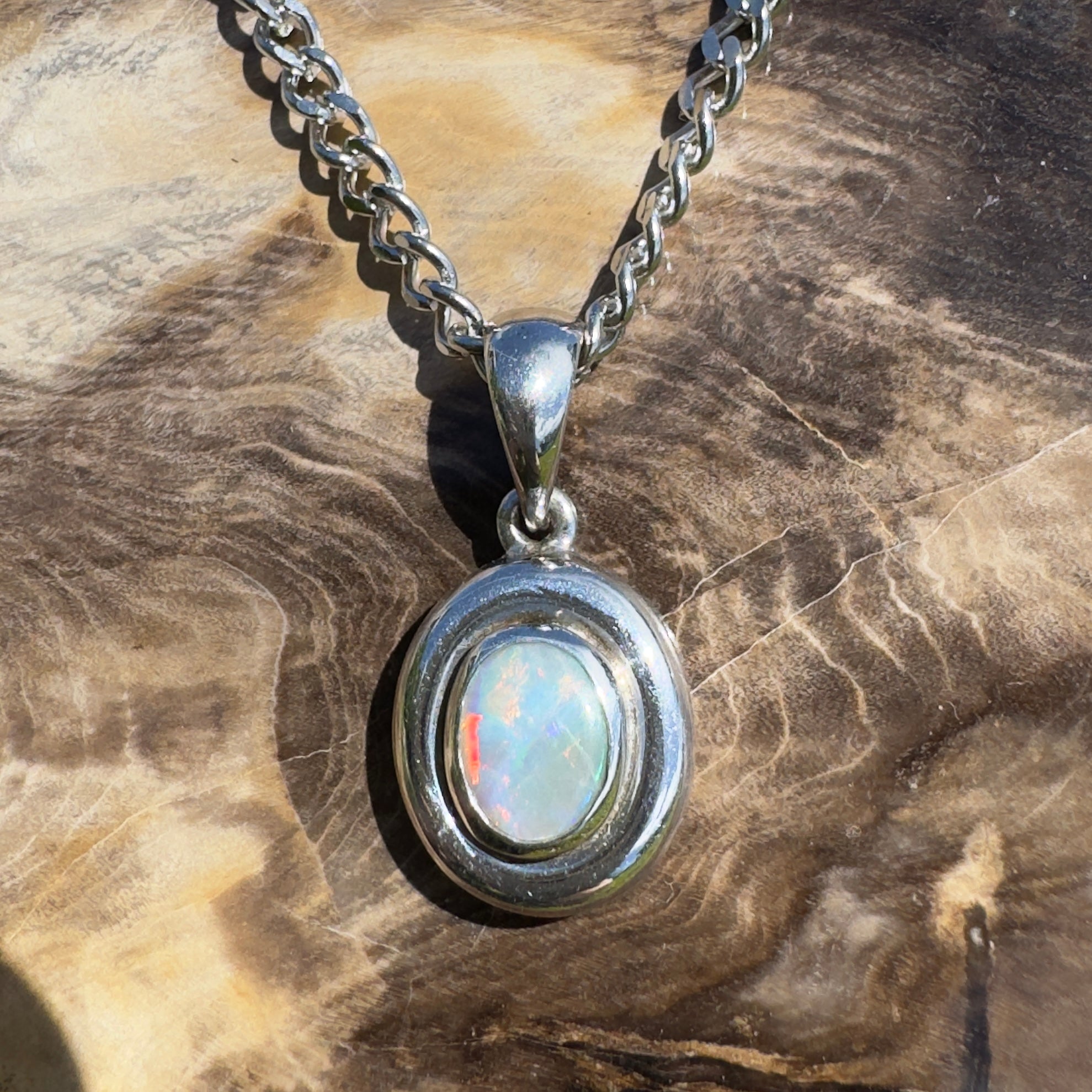 Moonbi Range Halo ~ 1.1ct Lightning Ridge Opal 925 Silver Pendant