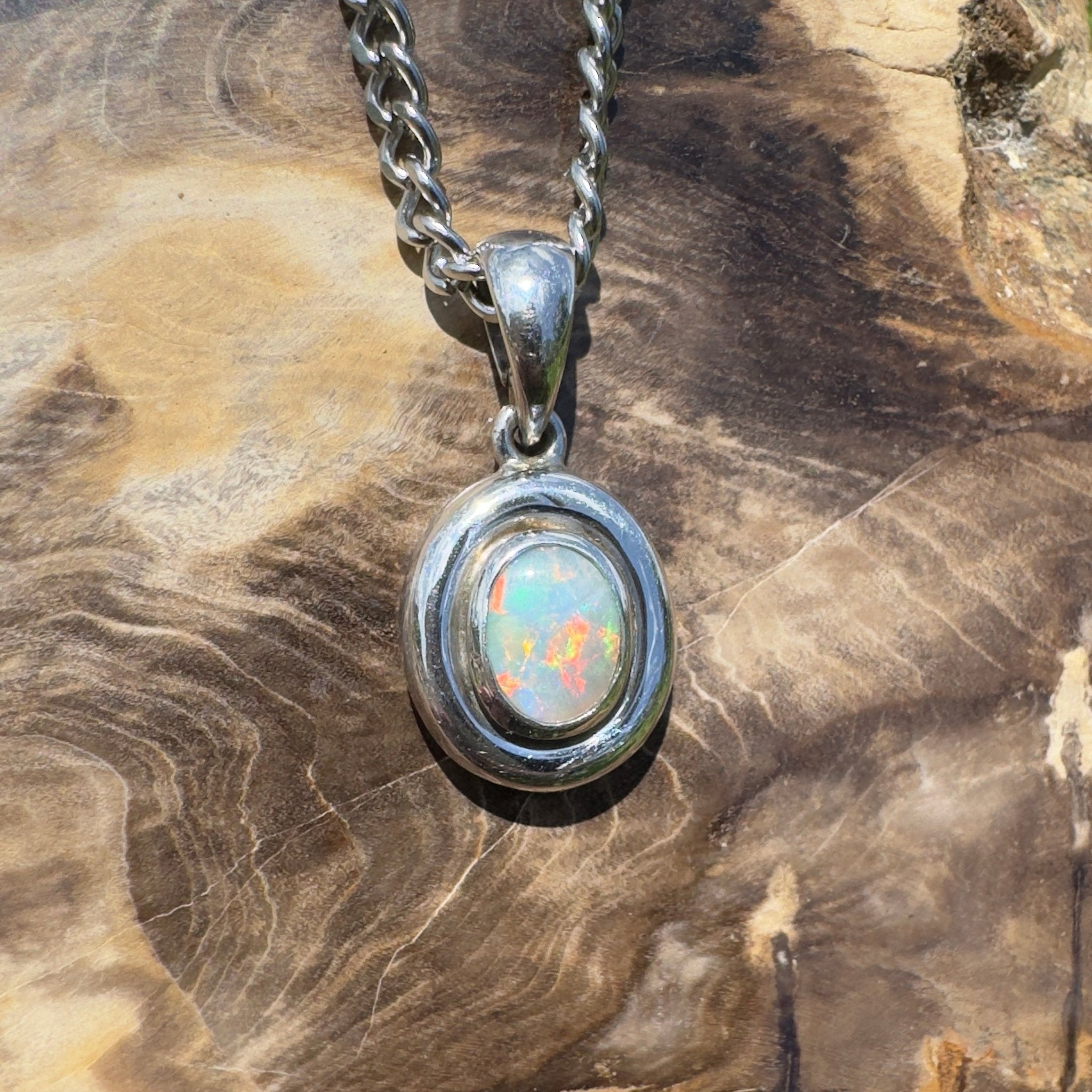Moonbi Range Halo ~ 1.1ct Lightning Ridge Opal 925 Silver Pendant