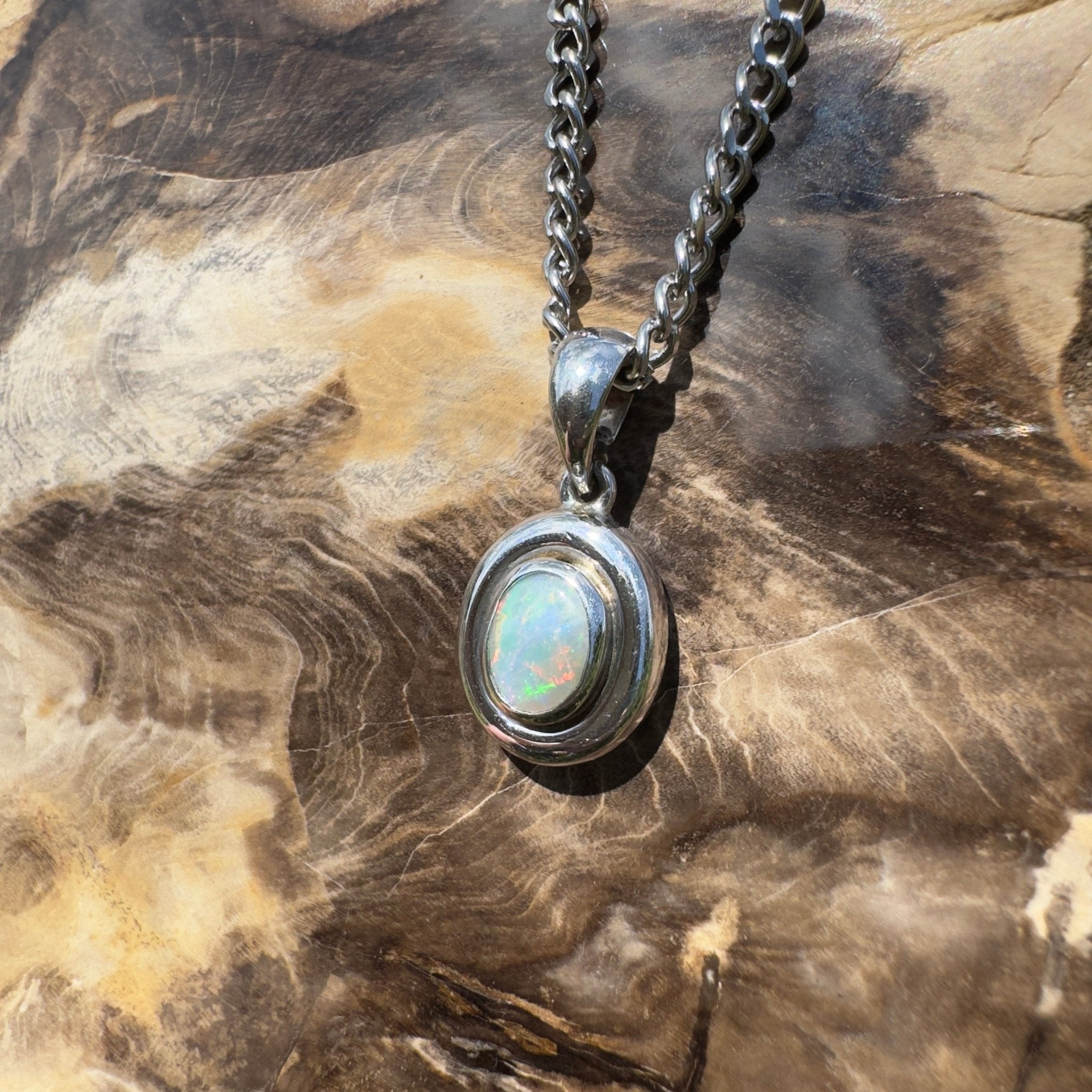 Moonbi Range Halo ~ 1.1ct Lightning Ridge Opal 925 Silver Pendant