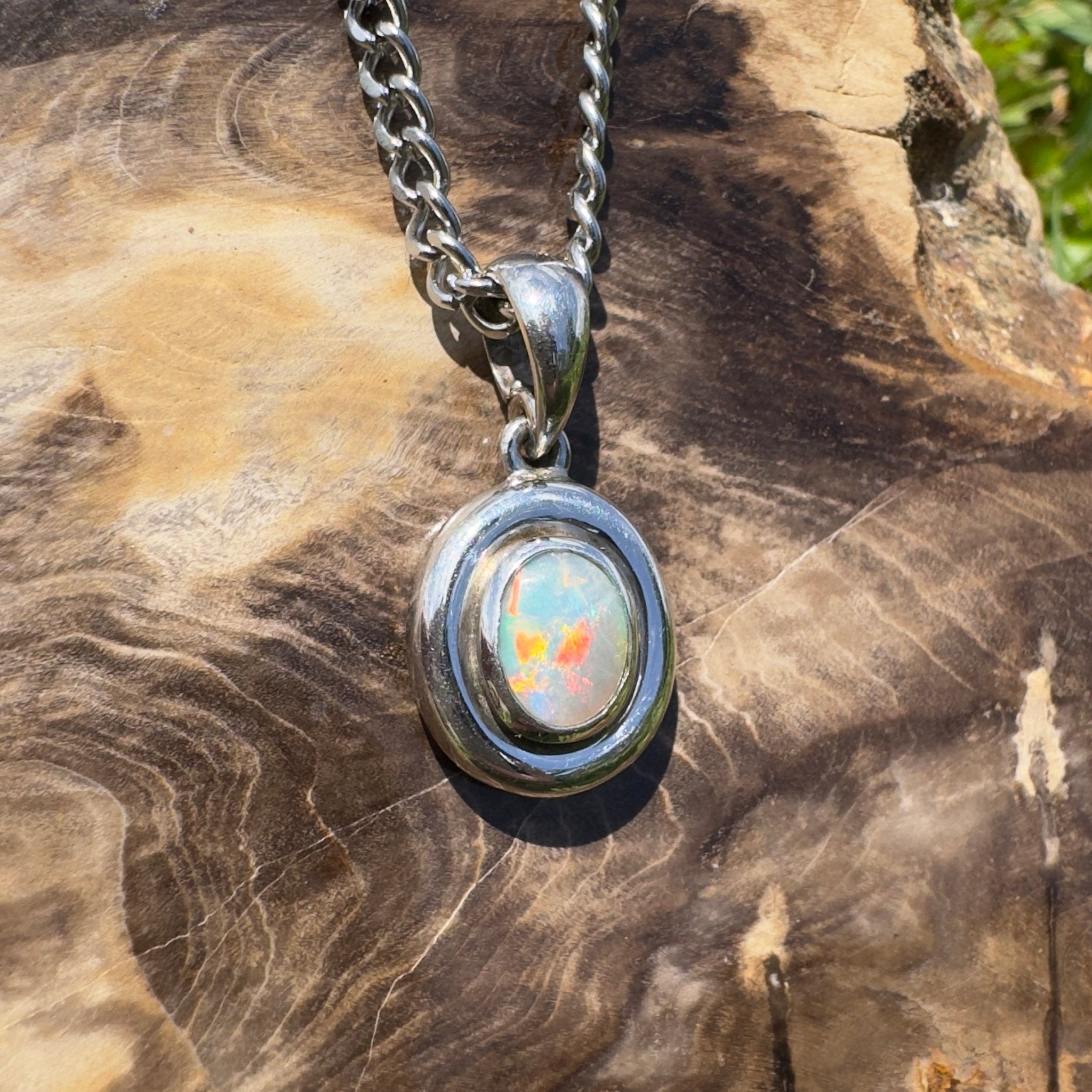 Moonbi Range Halo ~ 1.1ct Lightning Ridge Opal 925 Silver Pendant