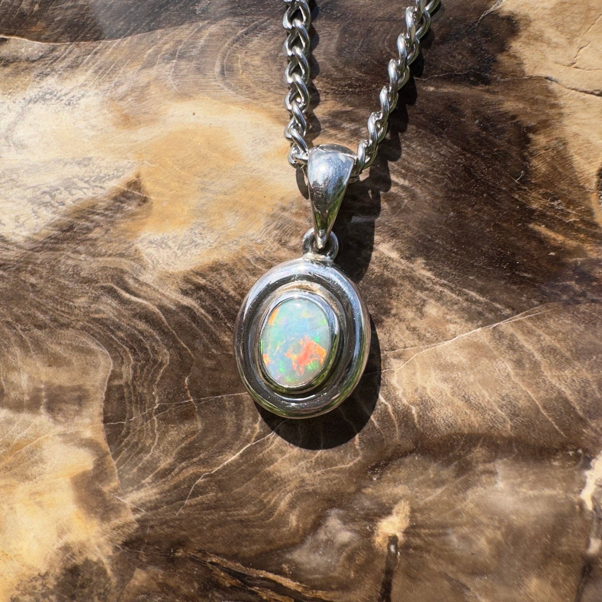 Moonbi Range Halo ~ 1.1ct Lightning Ridge Opal 925 Silver Pendant