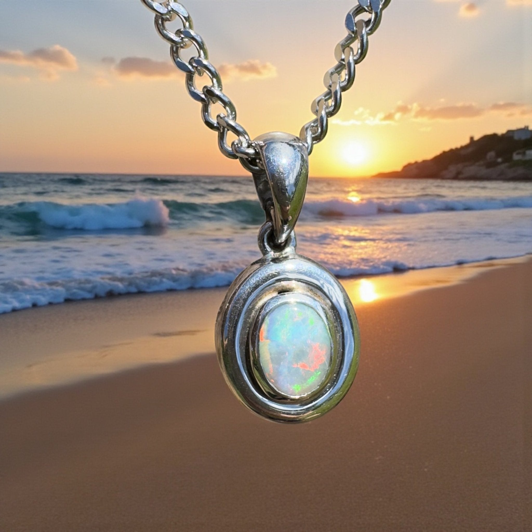 Moonbi Range Halo ~ 1.1ct Lightning Ridge Opal 925 Silver Pendant