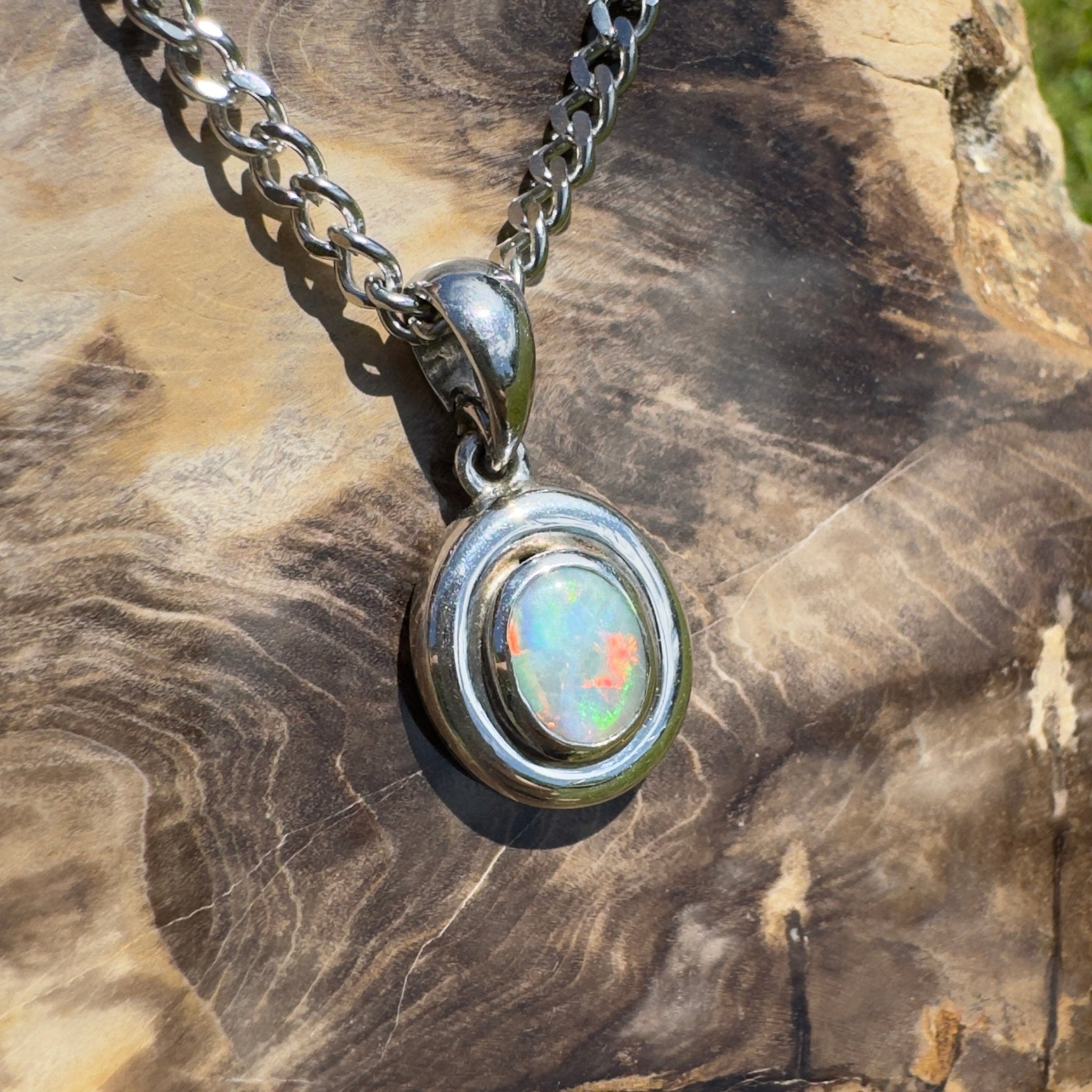 Moonbi Range Halo ~ 1.1ct Lightning Ridge Opal 925 Silver Pendant