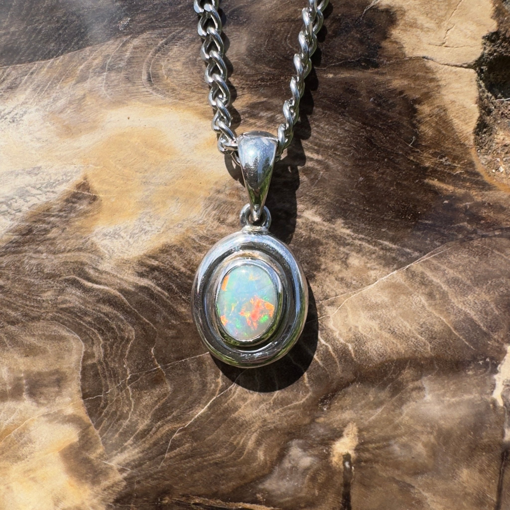 Moonbi Range Halo ~ 1.1ct Lightning Ridge Opal 925 Silver Pendant