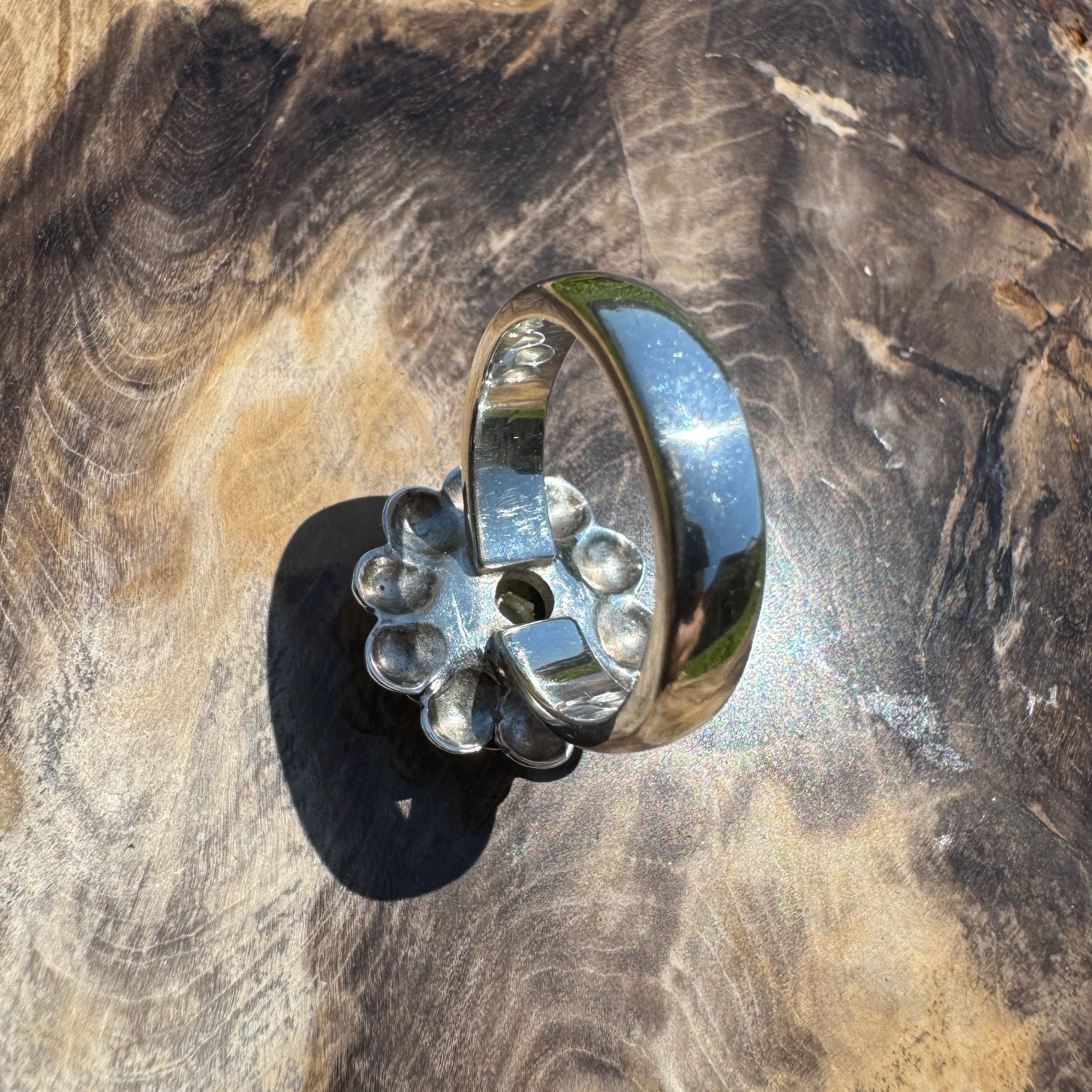 Moonlit Bloom ~ 0.60ct Lightning Ridge Solid Opal Ring – Sterling Silver Blossom.