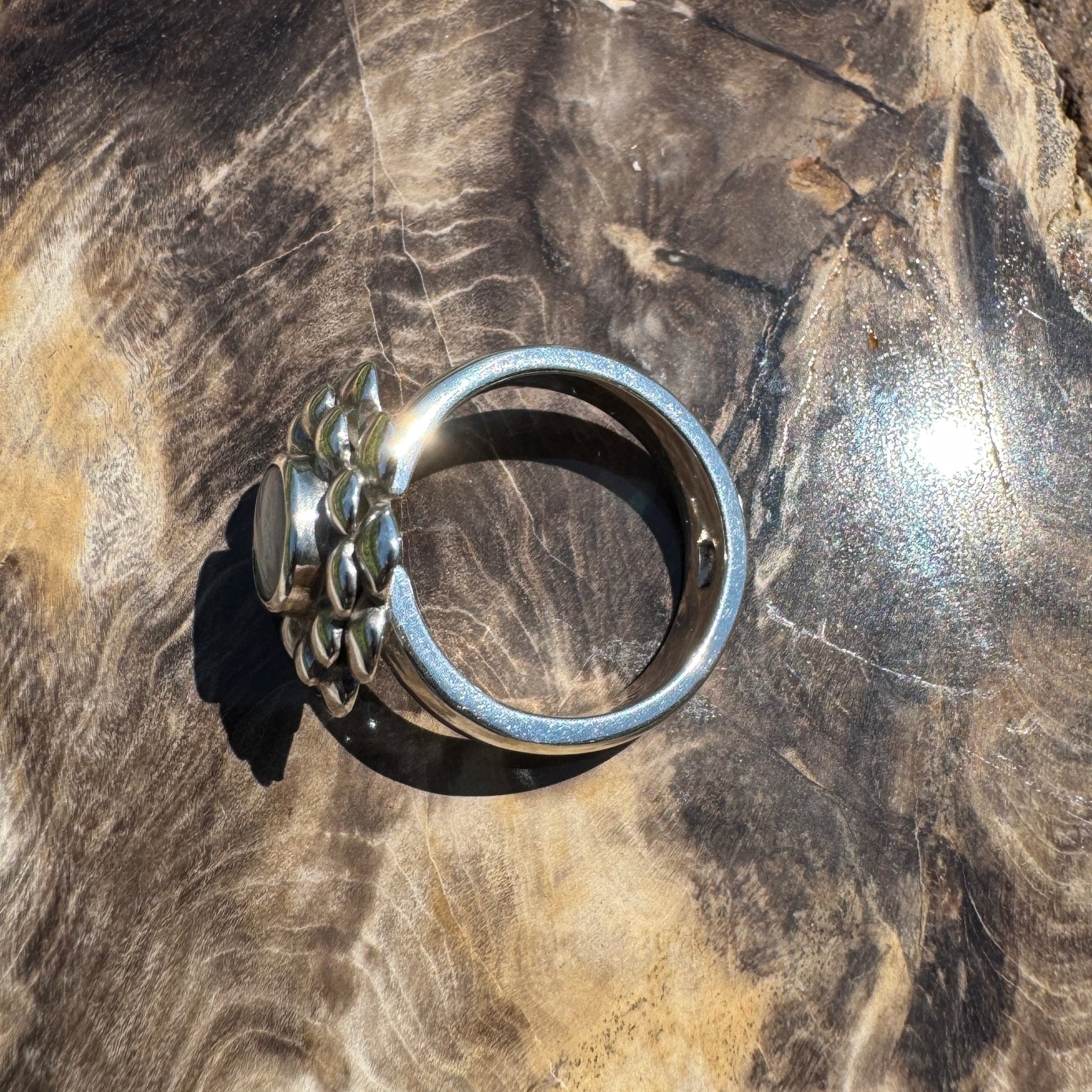 Moonlit Bloom ~ 0.60ct Lightning Ridge Solid Opal Ring – Sterling Silver Blossom.