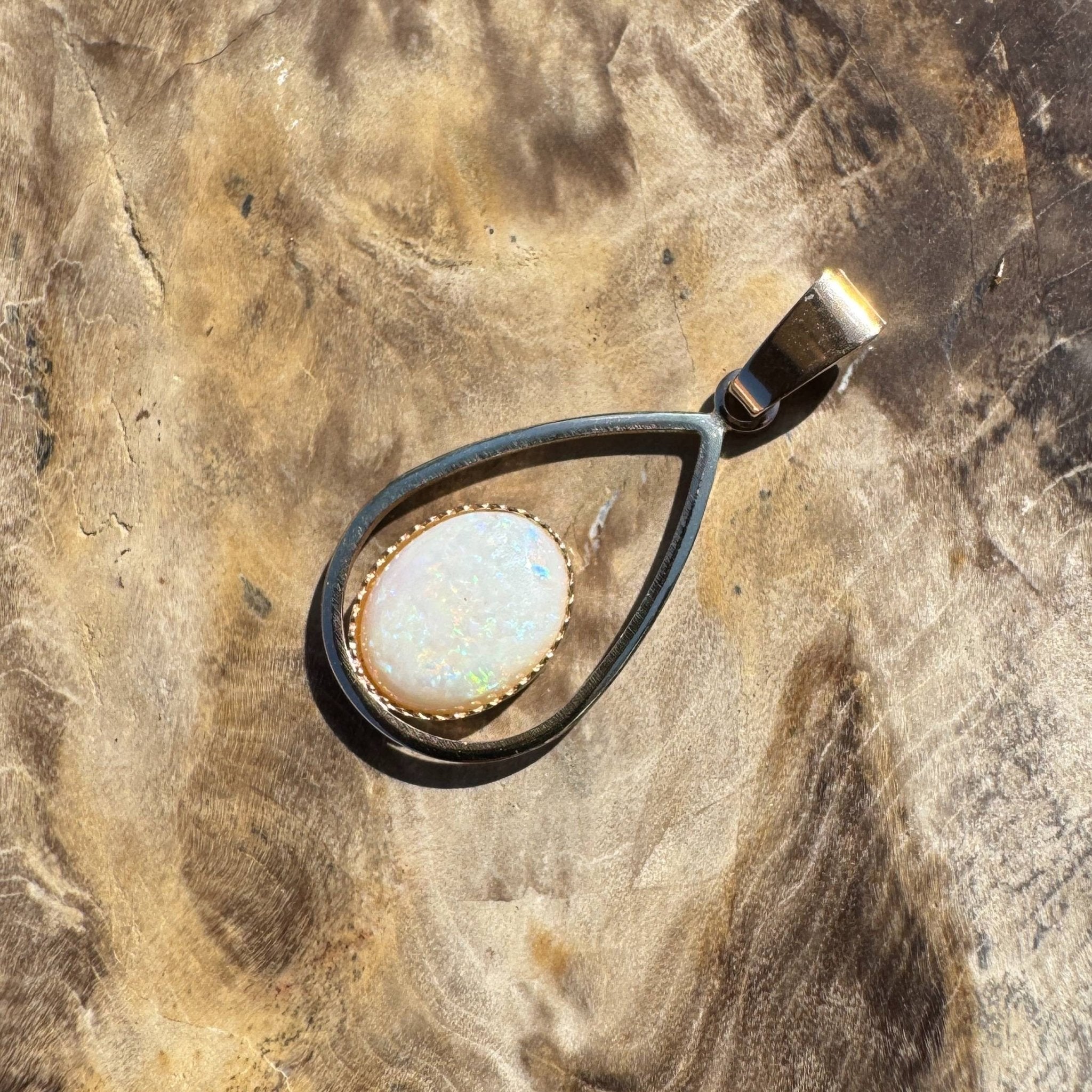Moonlit Whisper ~ 1ct Solid Coober Pedy Opal 9ct Gold Pendant