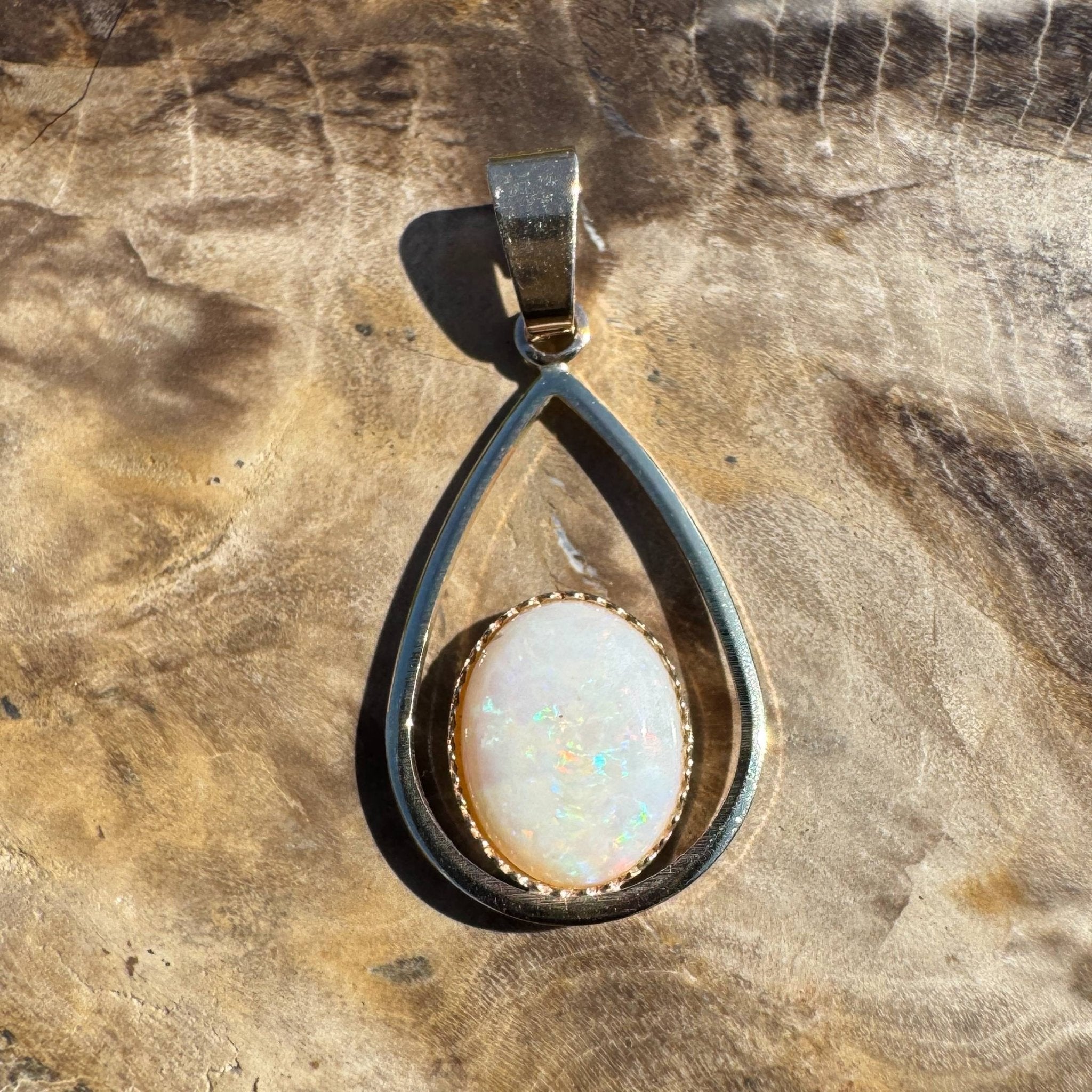 Moonlit Whisper ~ 1ct Solid Coober Pedy Opal 9ct Gold Pendant