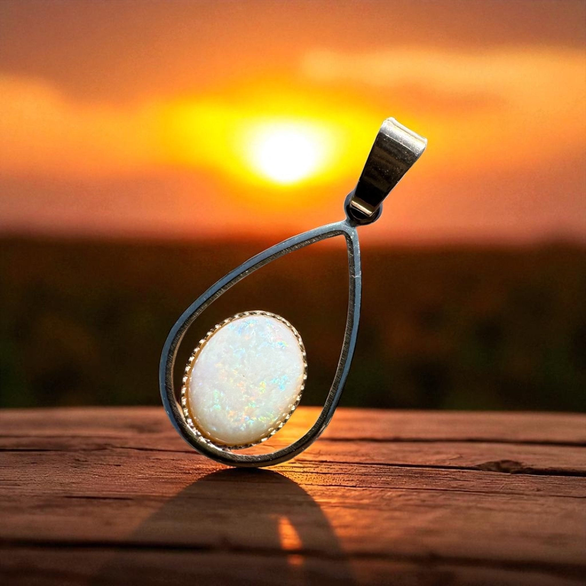 Moonlit Whisper ~ 1ct Solid Coober Pedy Opal 9ct Gold Pendant