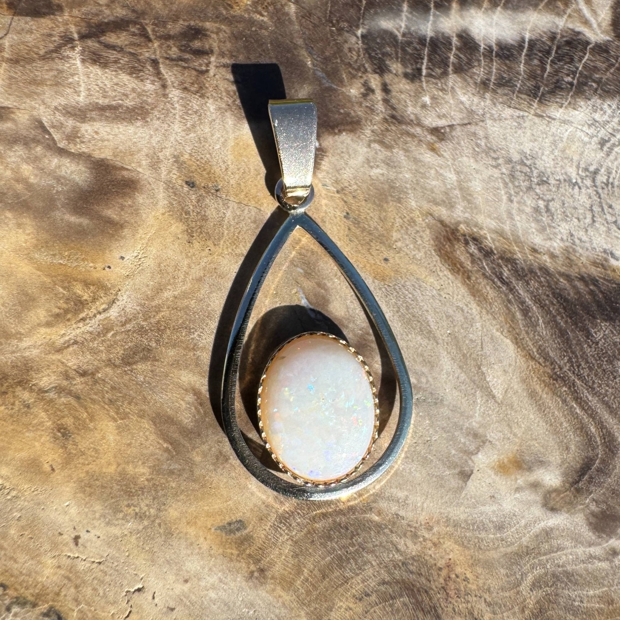 Moonlit Whisper ~ 1ct Solid Coober Pedy Opal 9ct Gold Pendant