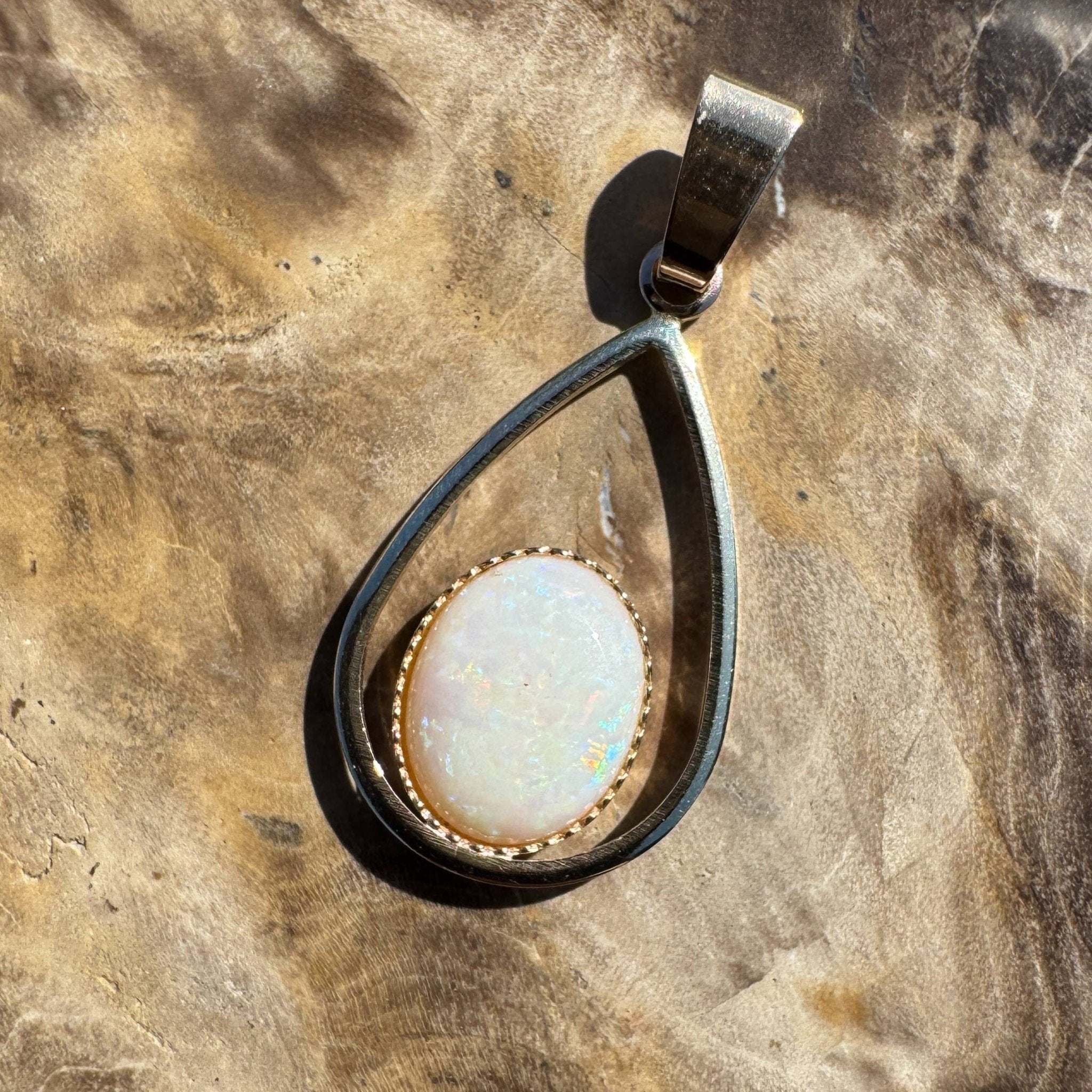 Moonlit Whisper ~ 1ct Solid Coober Pedy Opal 9ct Gold Pendant