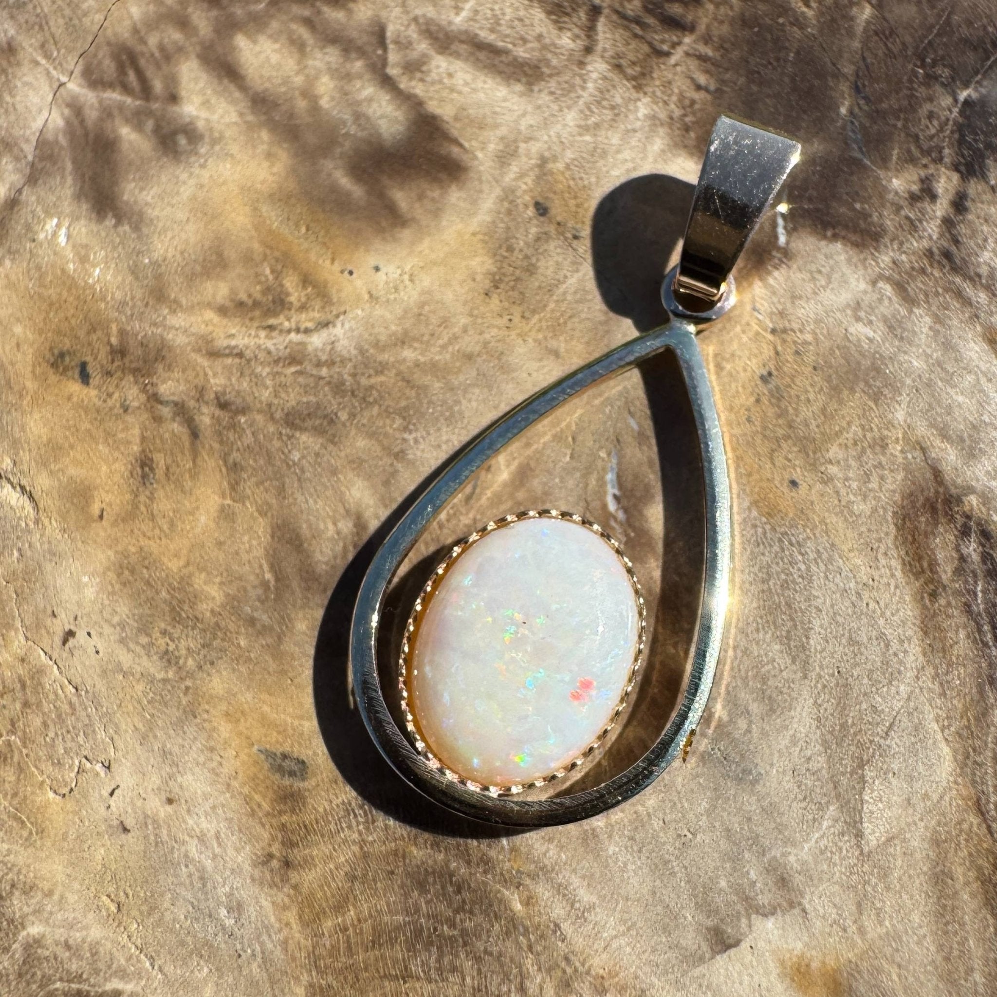Moonlit Whisper ~ 1ct Solid Coober Pedy Opal 9ct Gold Pendant