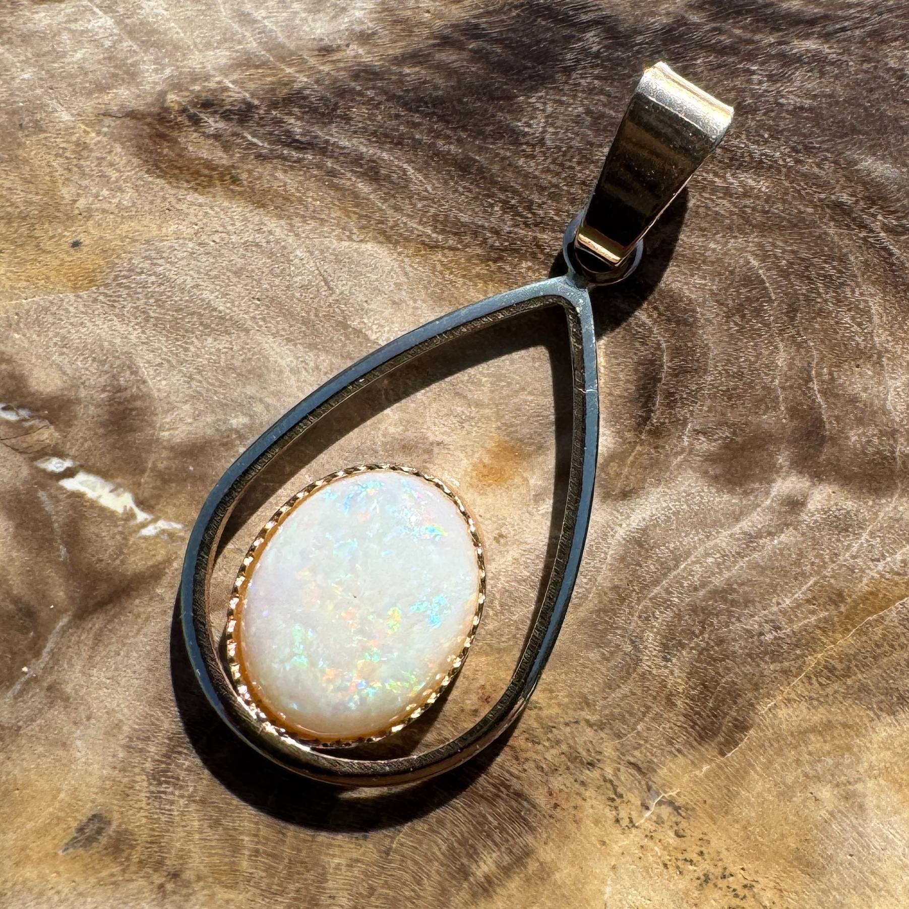 Moonlit Whisper ~ 1ct Solid Coober Pedy Opal 9ct Gold Pendant