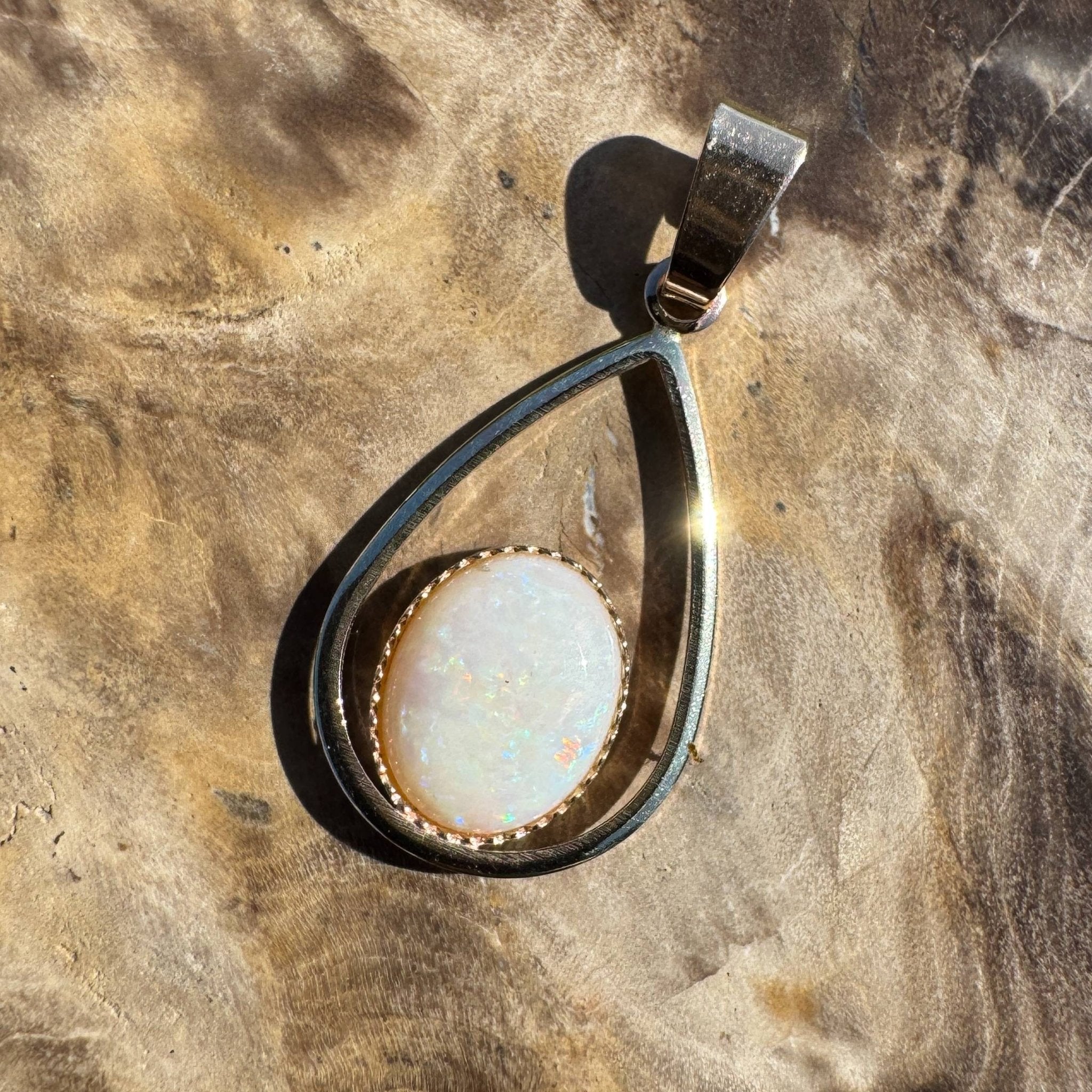 Moonlit Whisper ~ 1ct Solid Coober Pedy Opal 9ct Gold Pendant