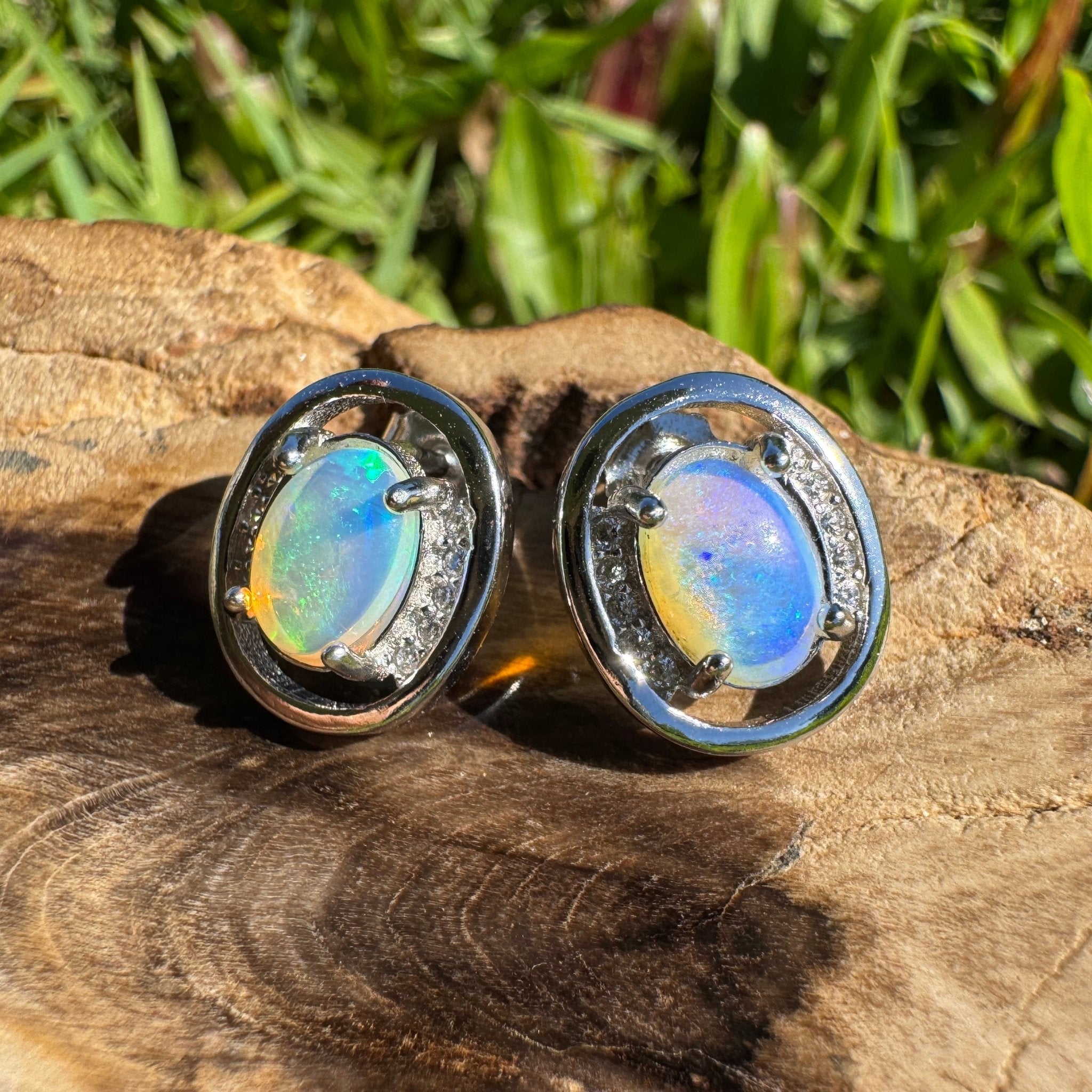 Moreton Blueflare ~ 1.2ct Solid Lightning Ridge Crystal Opal 925 Silver Earrings