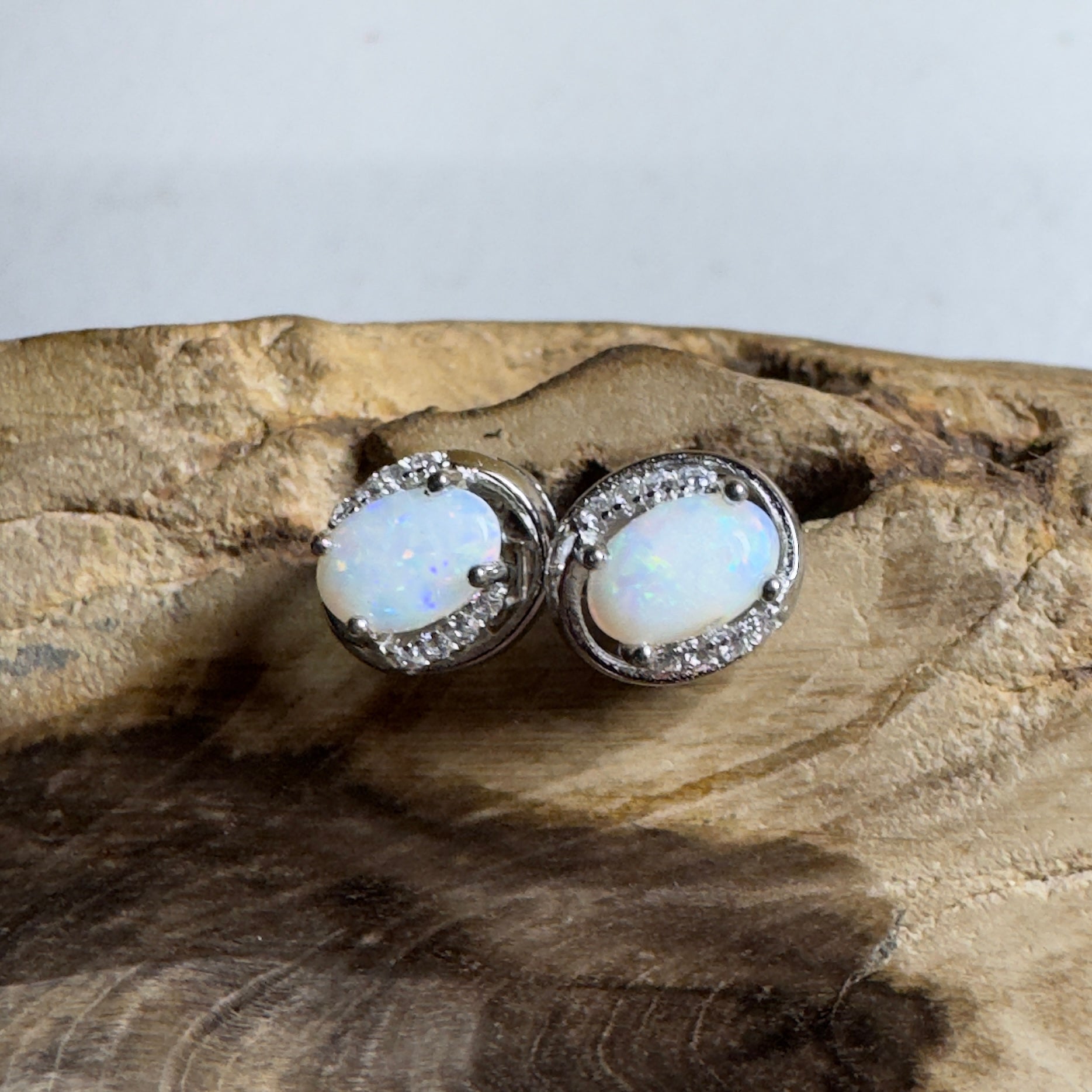 Morning Mist Studs ~ 0.6ct Coober Pedy Opal Sterling Silver Earrings