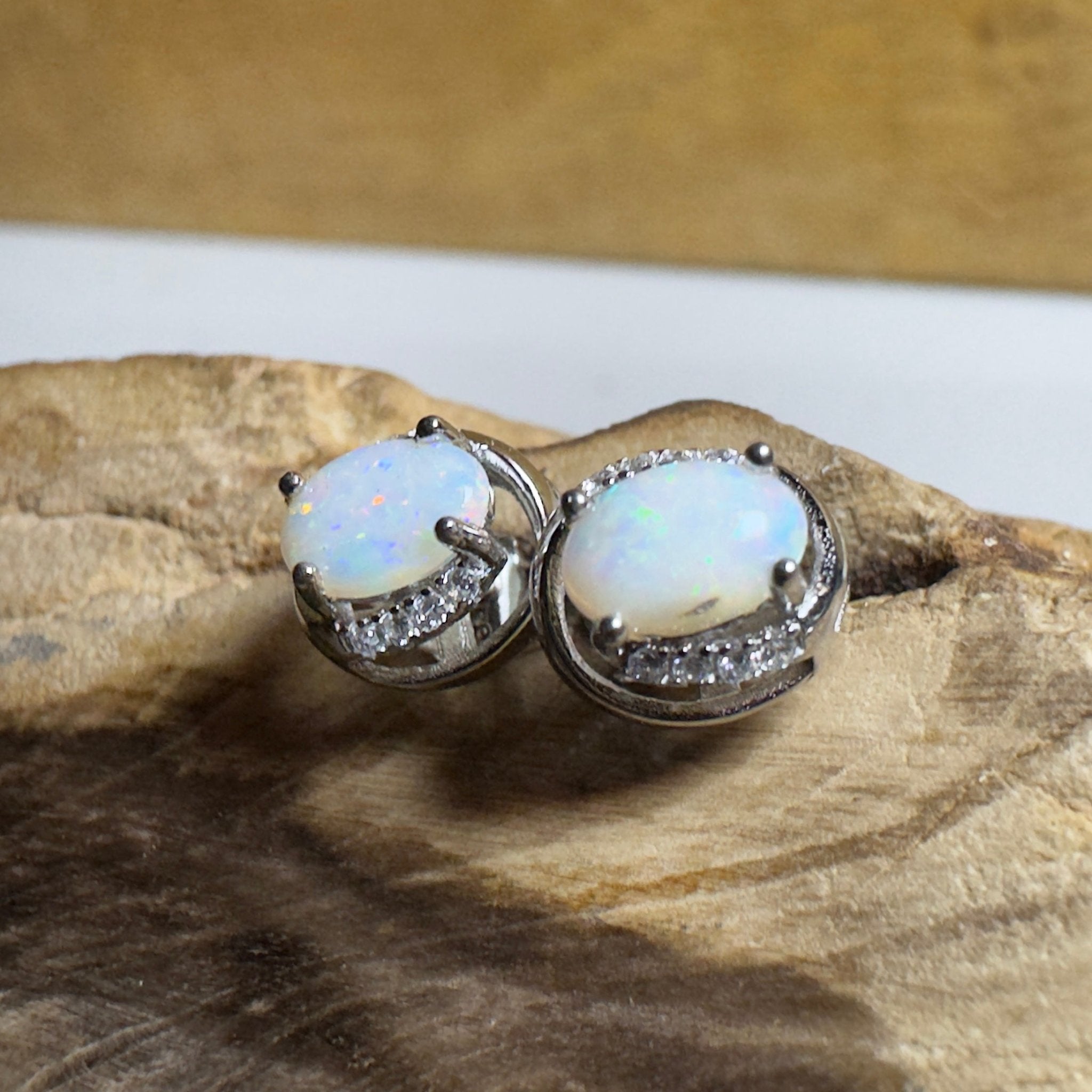 Morning Mist Studs ~ 0.6ct Coober Pedy Opal Sterling Silver Earrings