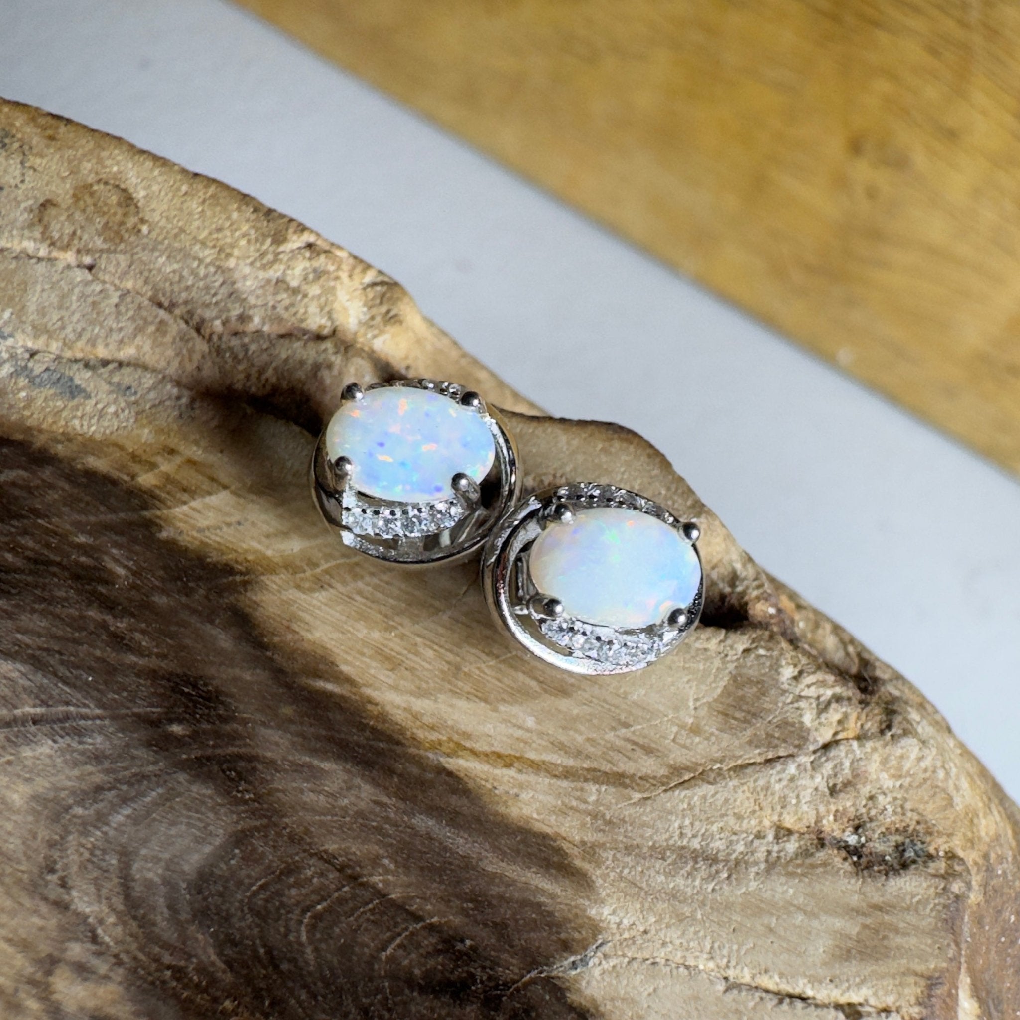 Morning Mist Studs ~ 0.6ct Coober Pedy Opal Sterling Silver Earrings