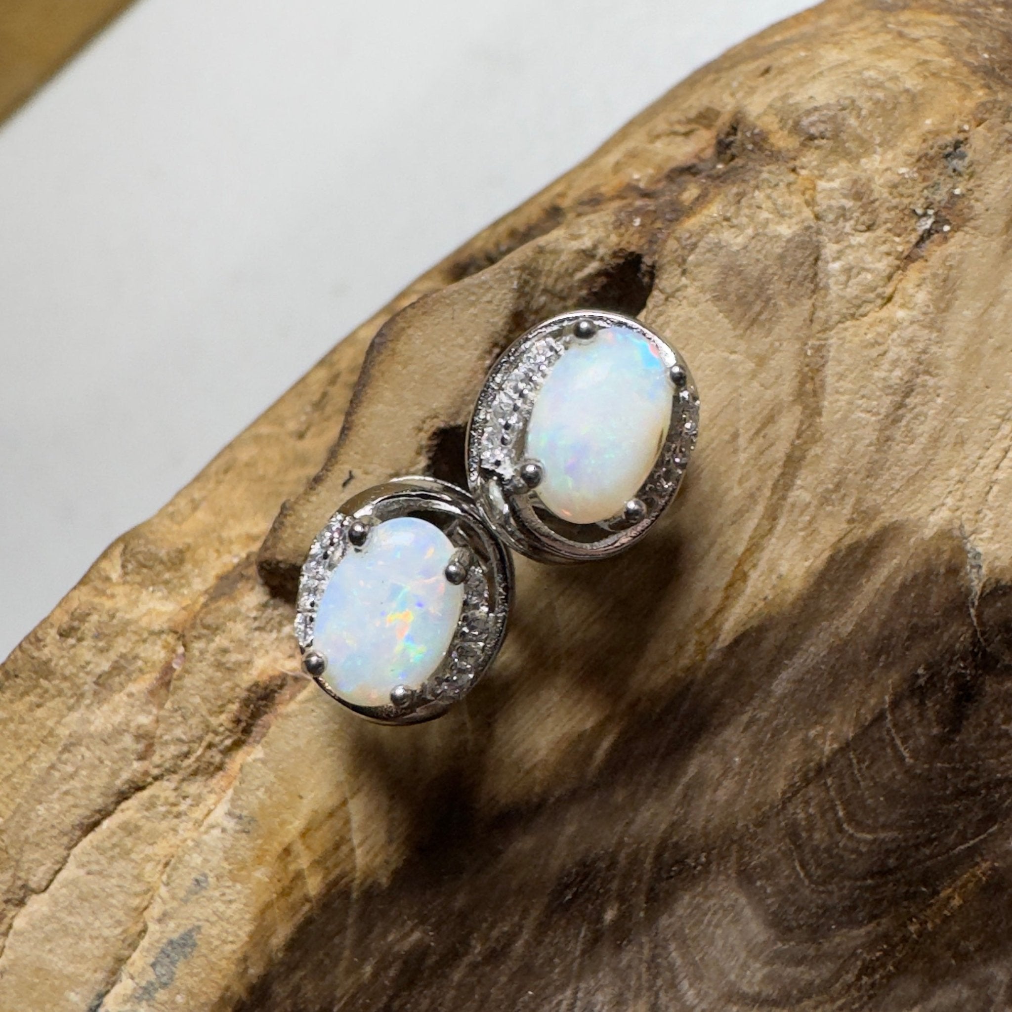 Morning Mist Studs ~ 0.6ct Coober Pedy Opal Sterling Silver Earrings
