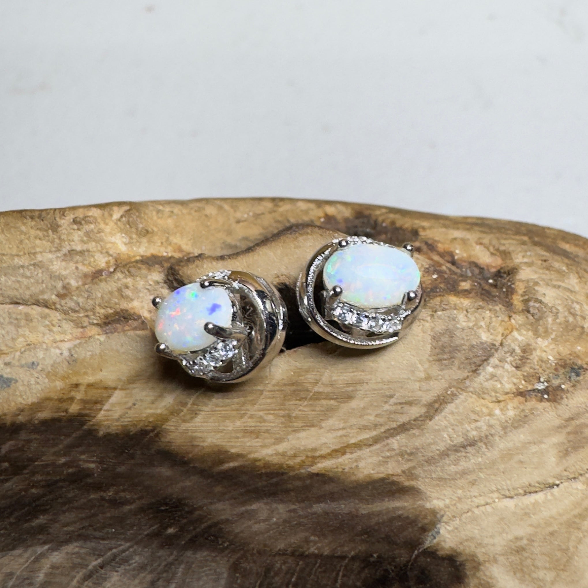 Morning Mist Studs ~ 0.6ct Coober Pedy Opal Sterling Silver Earrings