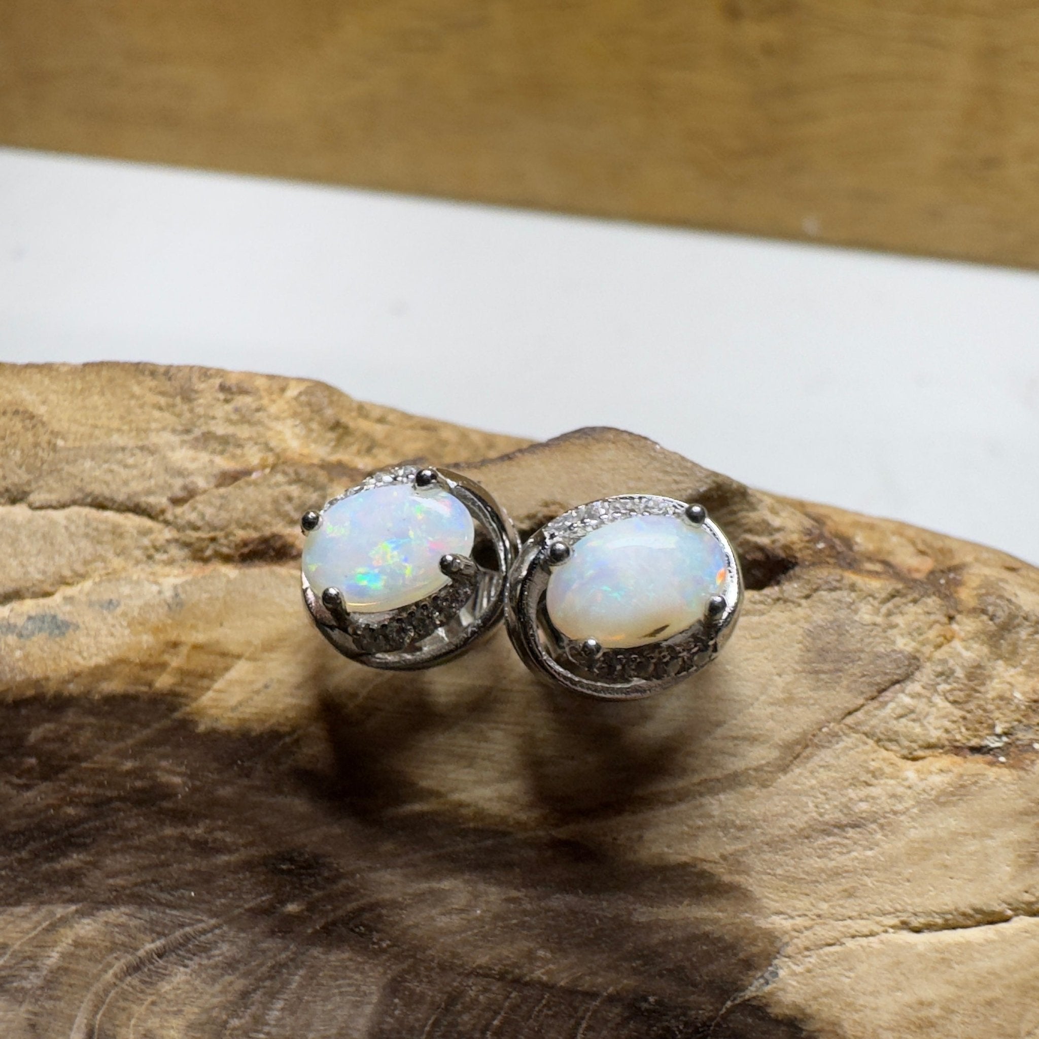 Morning Mist Studs ~ 0.6ct Coober Pedy Opal Sterling Silver Earrings