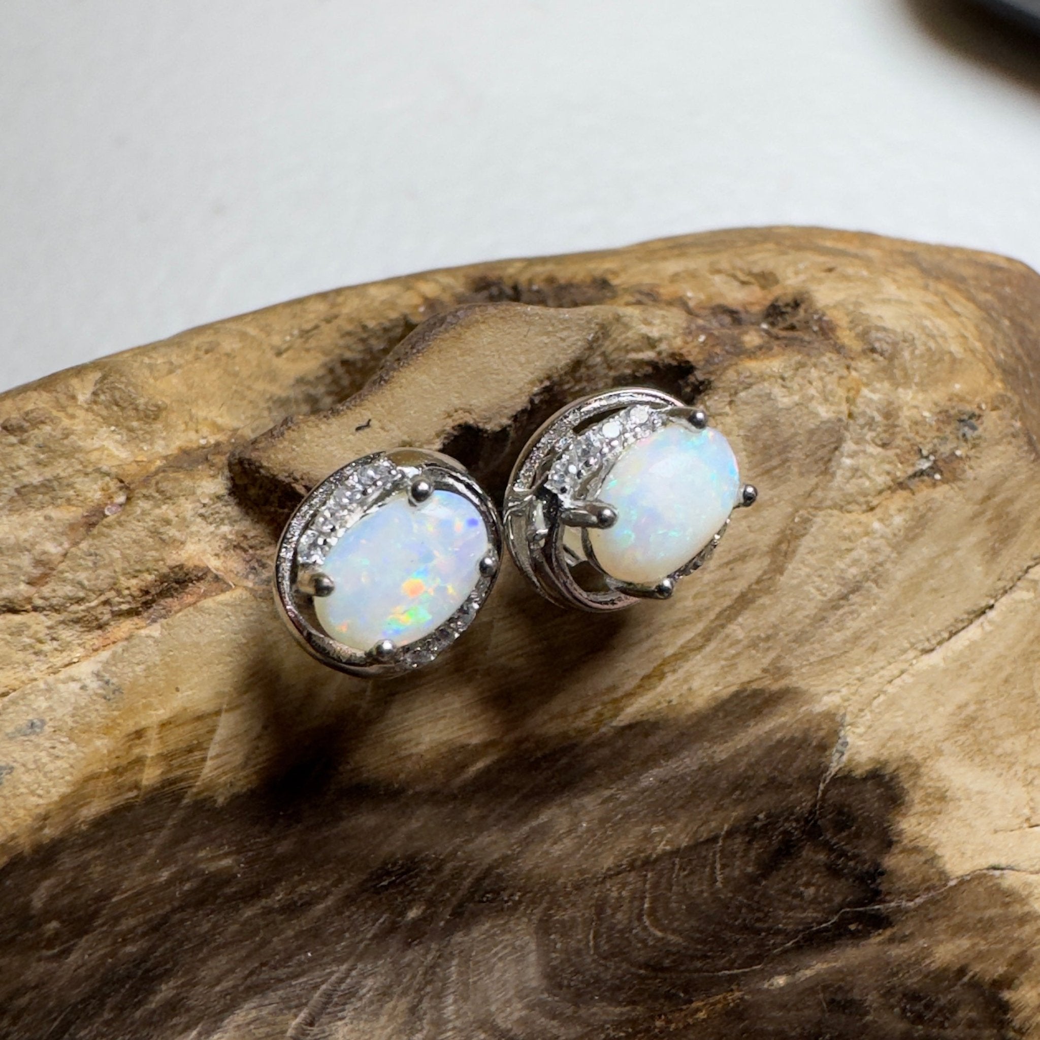 Morning Mist Studs ~ 0.6ct Coober Pedy Opal Sterling Silver Earrings
